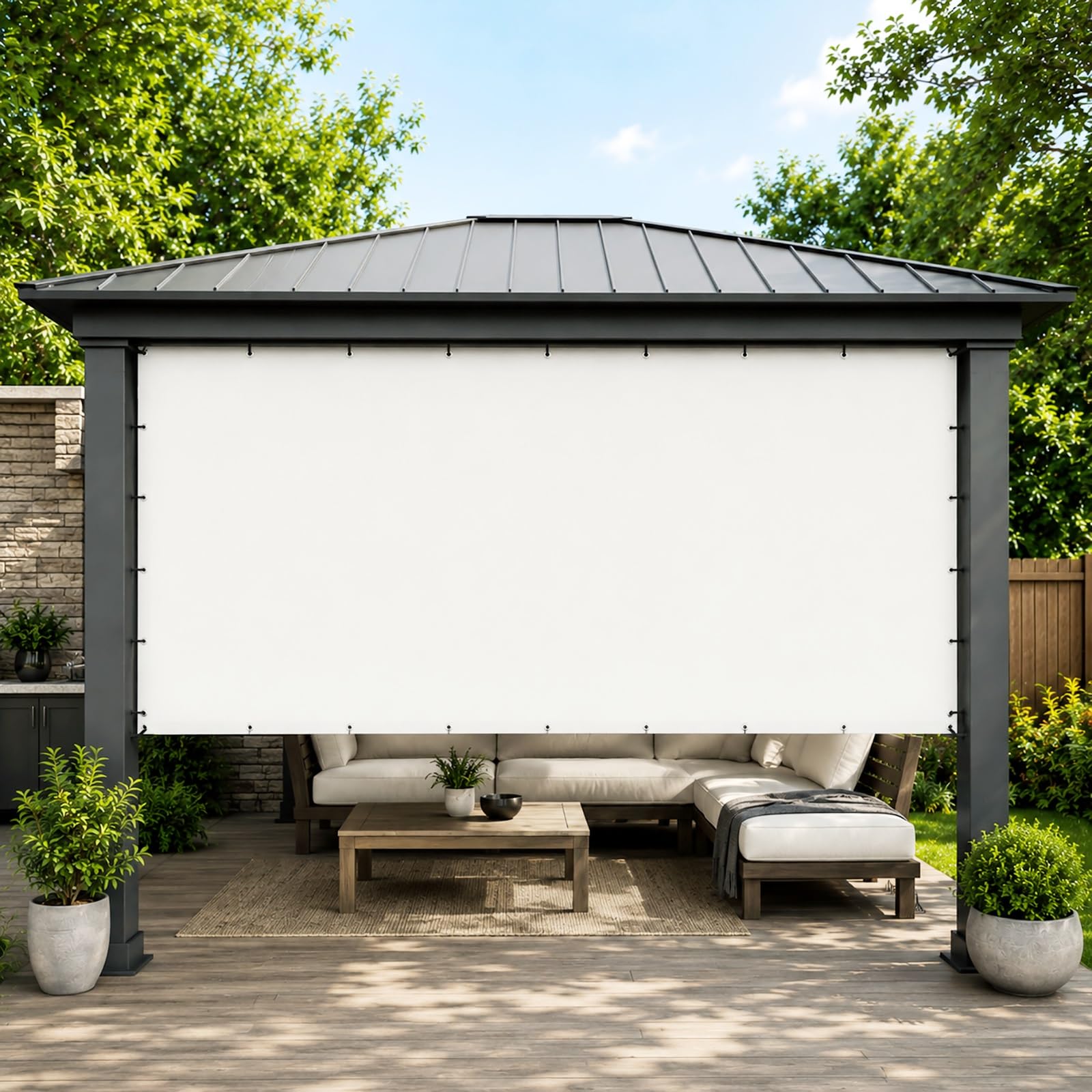 Żagiel Przeciwsłoneczny Wodoodporny Prostokątny 410 x 600 cm Prostokątny Wodoodporny Oddychający Wiatroodporny Żagiel Do Ogrodu Zimowego Do Ogrodu, Biały