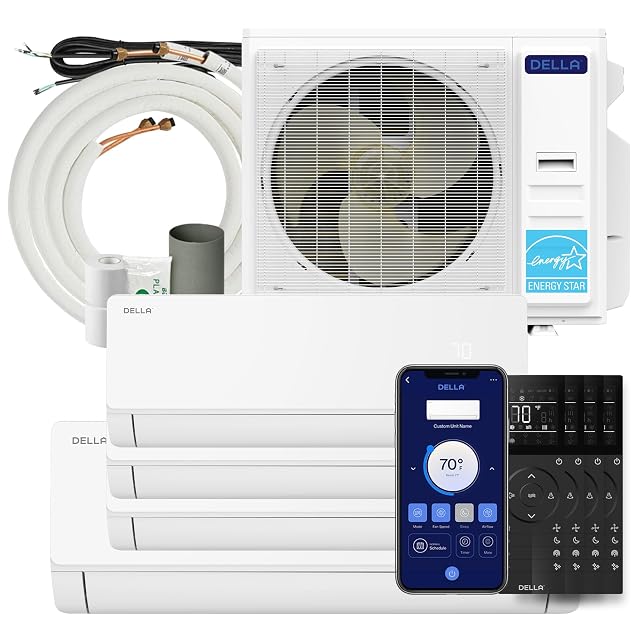 Della DELLA 38K BTU 4 Zone Mini Split AC (3x9K+18K), 23 SEER2, 16ft Kits