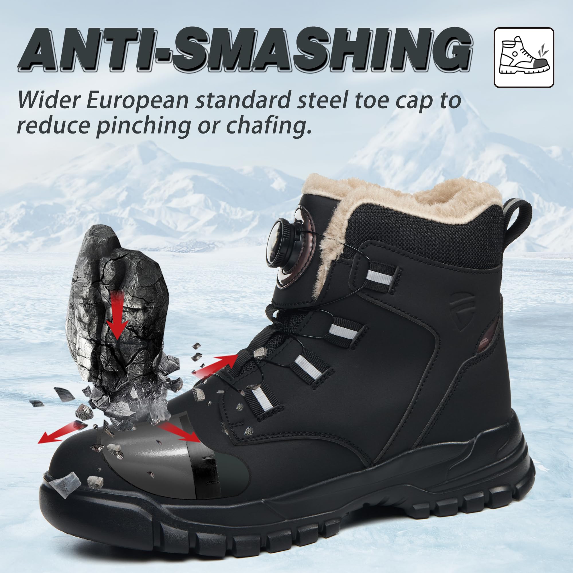 KOIFISH Arbeitsschuhe Herren Damen Winter Sicherheitsstiefel Warm Gefütterte Sicherheitsschuhe Leicht Komfort Stahlkappenschuhe mit Drehverschluss