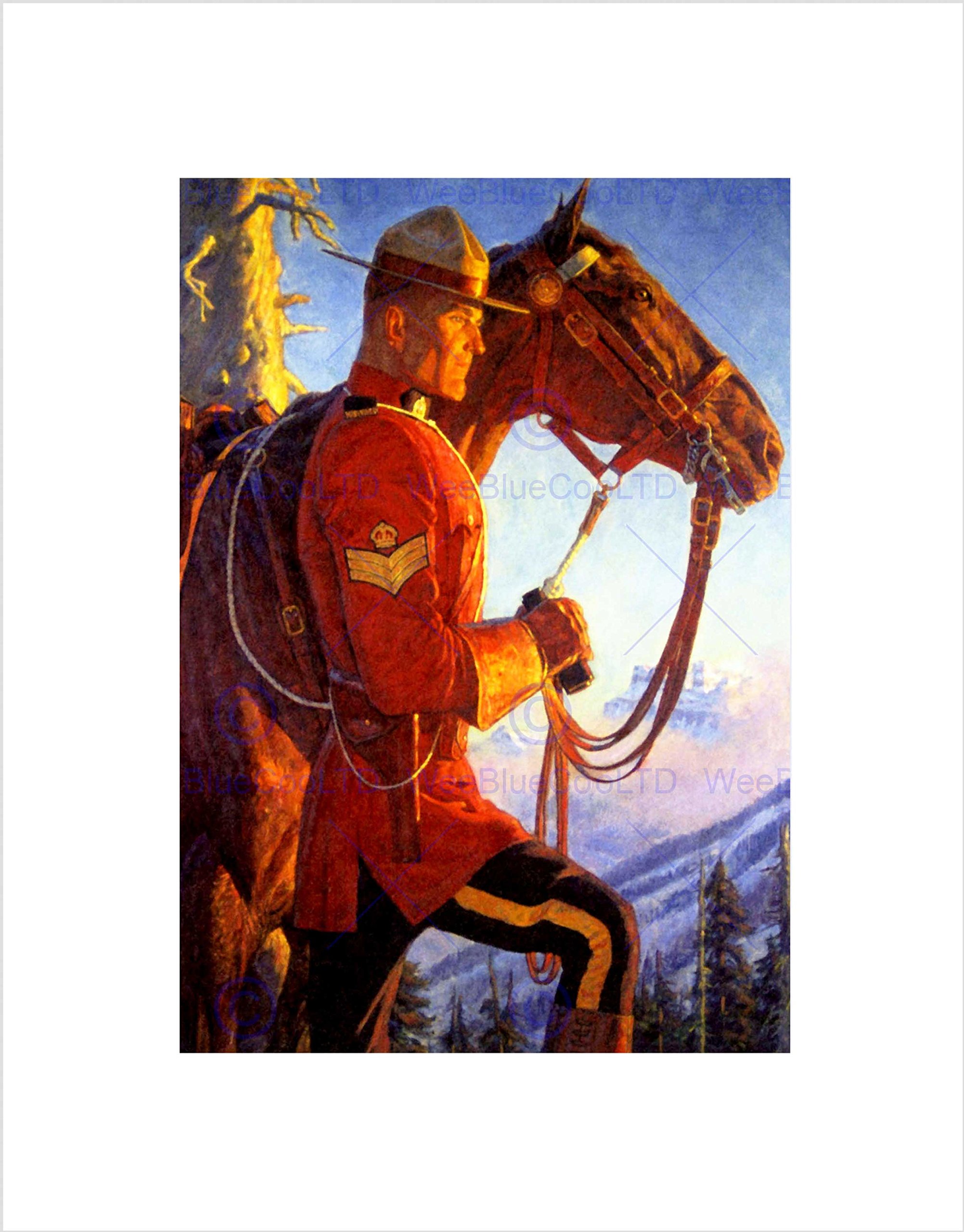 Wee Blue Coo PAINTING MOUNTED POLICE MOUNTIE MOUNTY HORSE CANADA FRAMED ART PRINT B12X7453