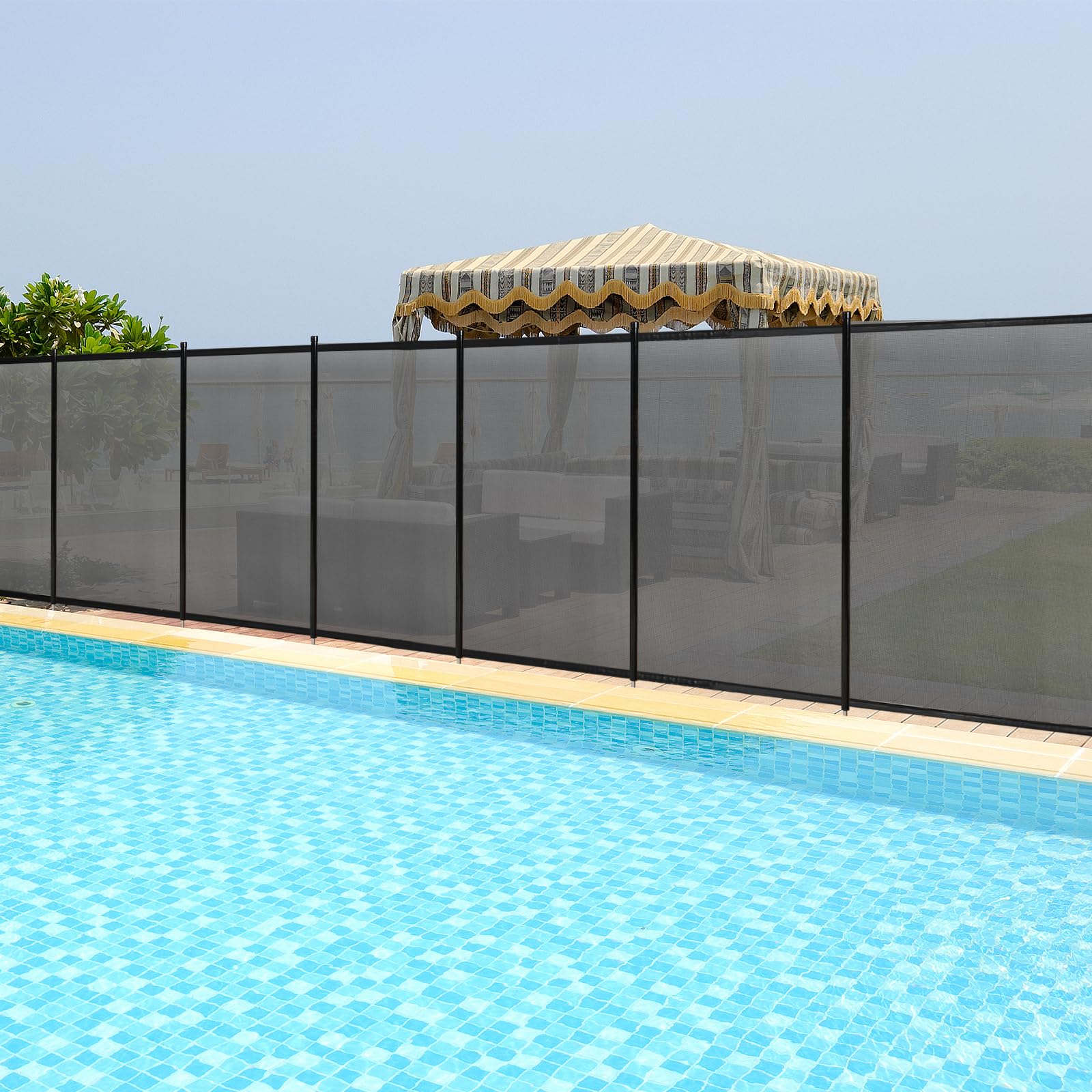 SOARS 360 x 125 cm Valla de Seguridad para Piscinas, Valla de protección de piscina de 4 piezas plegable, con pies de acero inoxidable & plantilla para taladrar, Protección para Niños y Mascotas