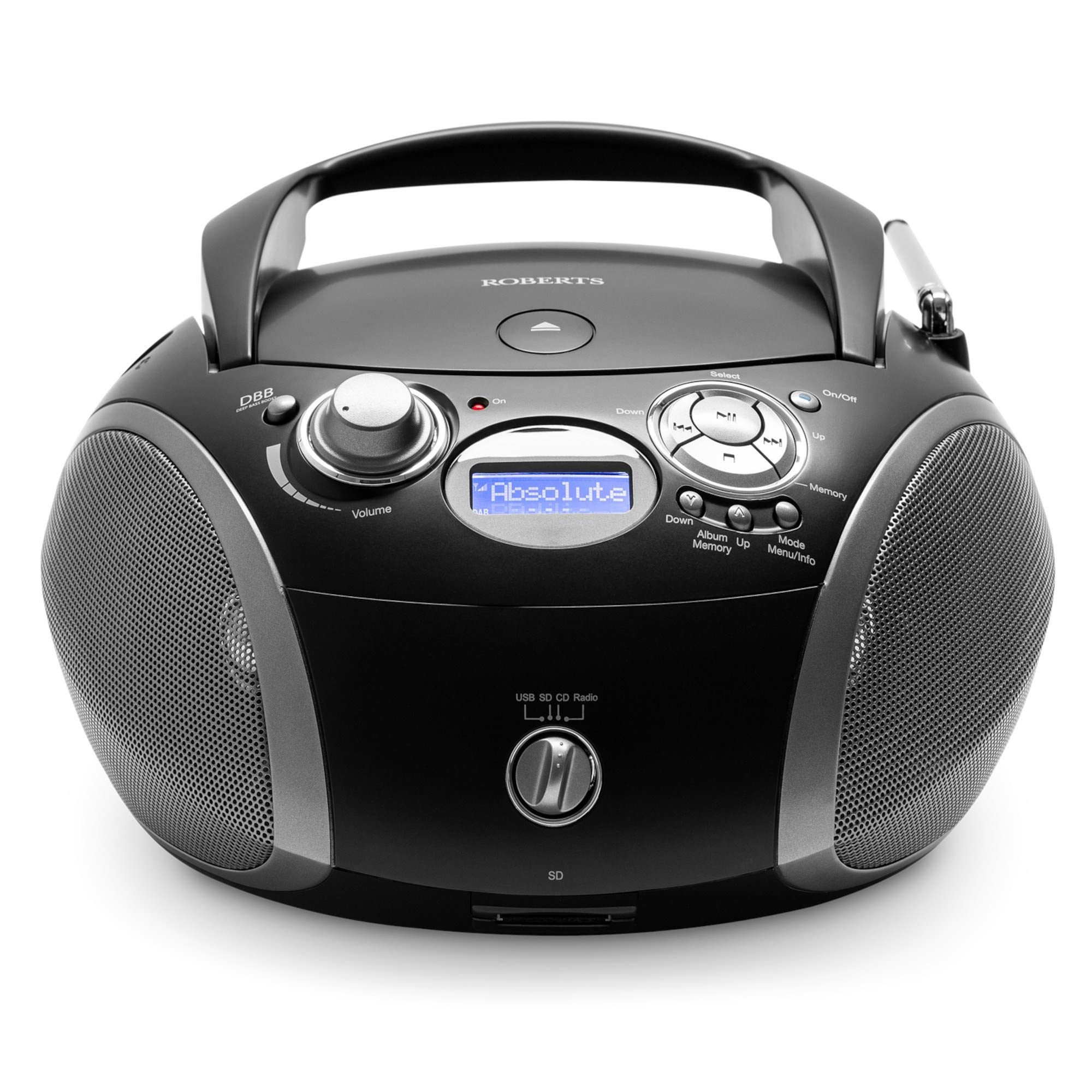 Roberts Radio ZoomBox 3 DAB/DAB+/FM/SD/USB Radio with CD Player - Retro Radio - Black