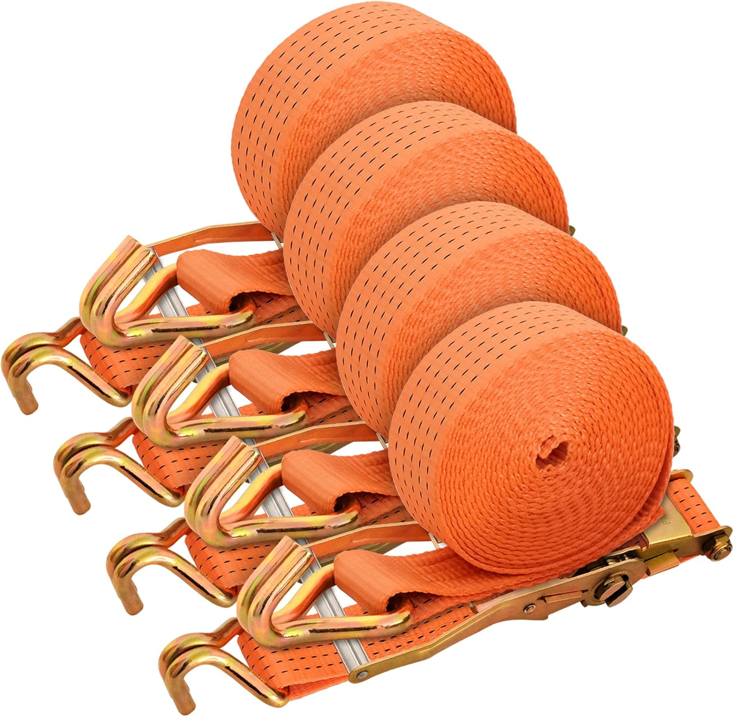 4 Pack-2" x20' Ratchet Straps, Double J Hook Heavy Duty Cargo Strap, 11000LBS Breaking Strength, Standard Tie Downs Ratcheting Strap for Cargo Vans, Trucks, Trailers - Orange