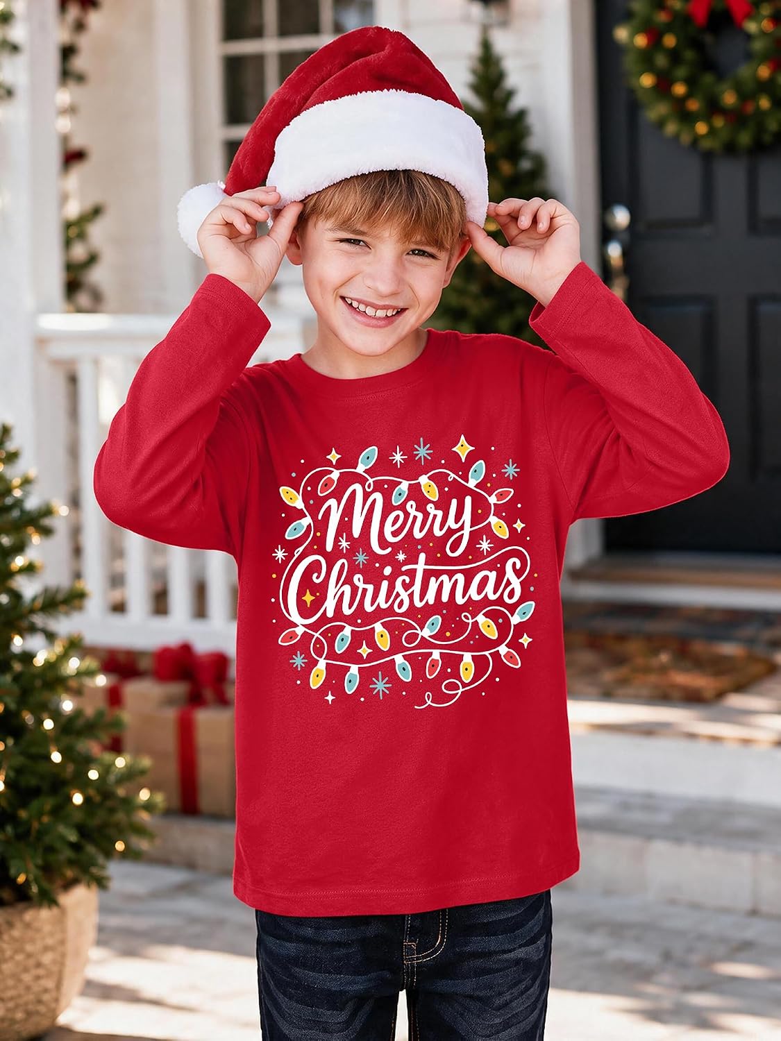 Kids Christmas Shirts for Boys Girls Cute Merry Christmas Sweatshirt Long Sleeve Shirts Snowman Xmas Tree Crewneck Tee Tops