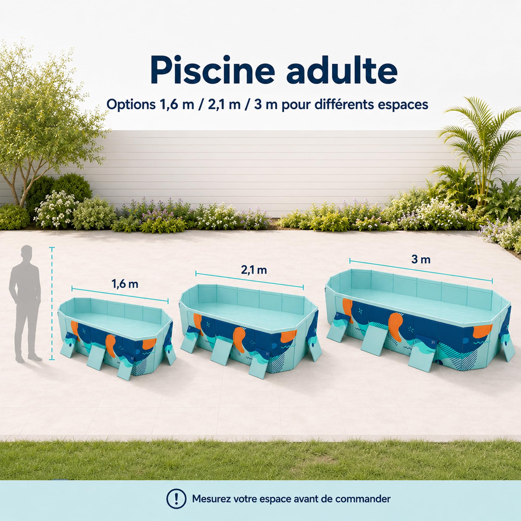 Piscina Pieghevole Fuori Terra, Rigida, Non Gonfiabile, Rettangolare | Piscina rigida pieghevole con scarico, senza gonfiaggio e facile da riporre.(1.6m(5.2ft))