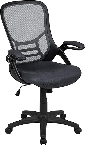 Miniatura 26 de Flash Furniture Porter - Silla de oficina giratoria ergonómica de malla negra con marco negro y brazos abatibles Negro