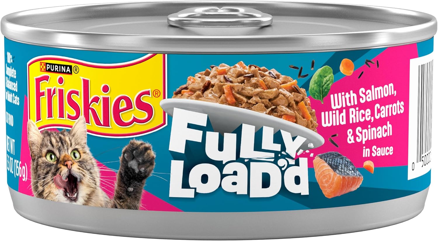 Purina Friskies Fully Load’d Wet Food for Cats with Salmon, Wild Rice, Carrots and Spinach in Sauce - 5.5 Ounce (Pack of 24)