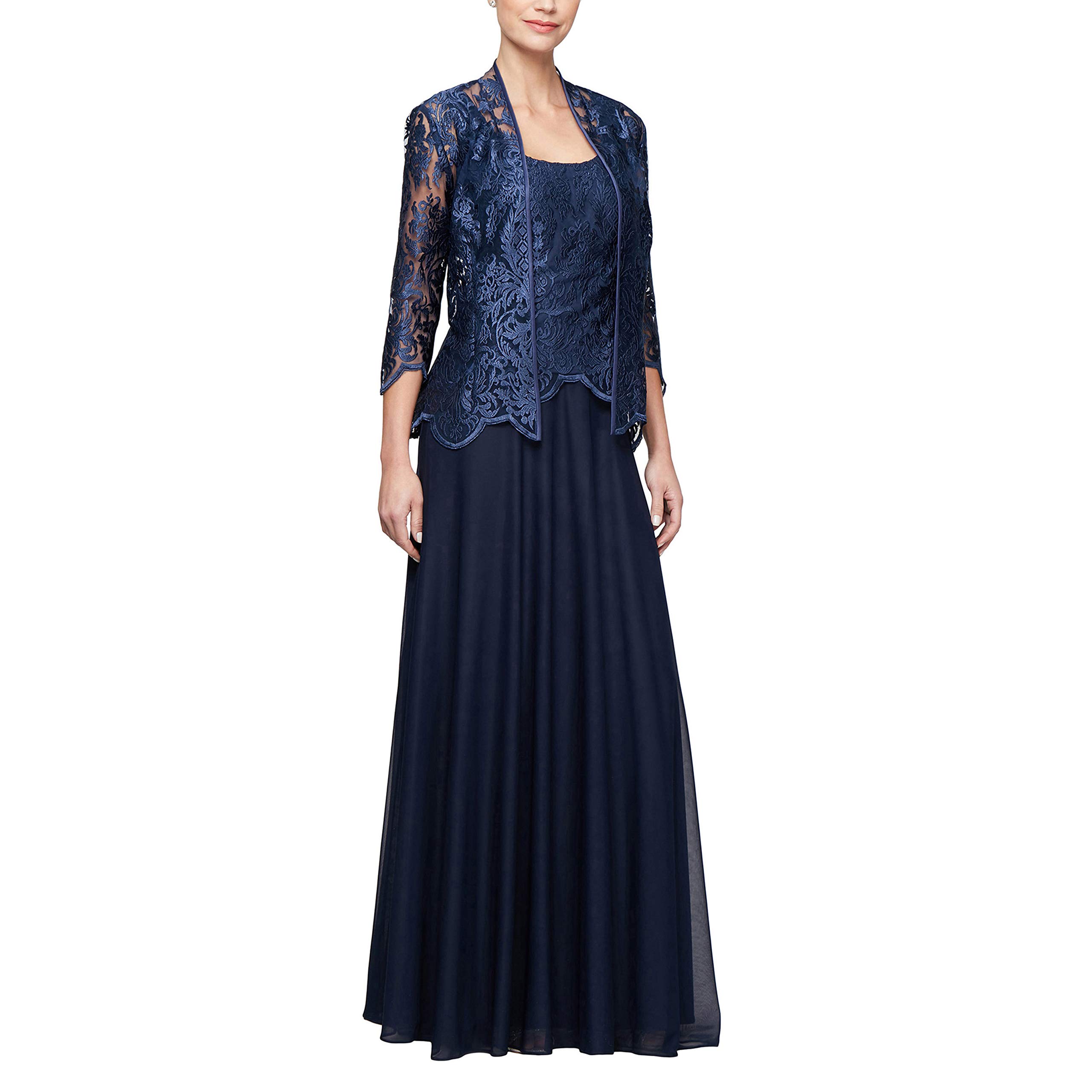 Grandmother Of The Groom Dresses Alex Evenings Mother Of The Bride Dress -  Two Piece Lace Jacket \u0026 Satin Skirt Set Lace Jacket Formal Dress, image size:2560x2560