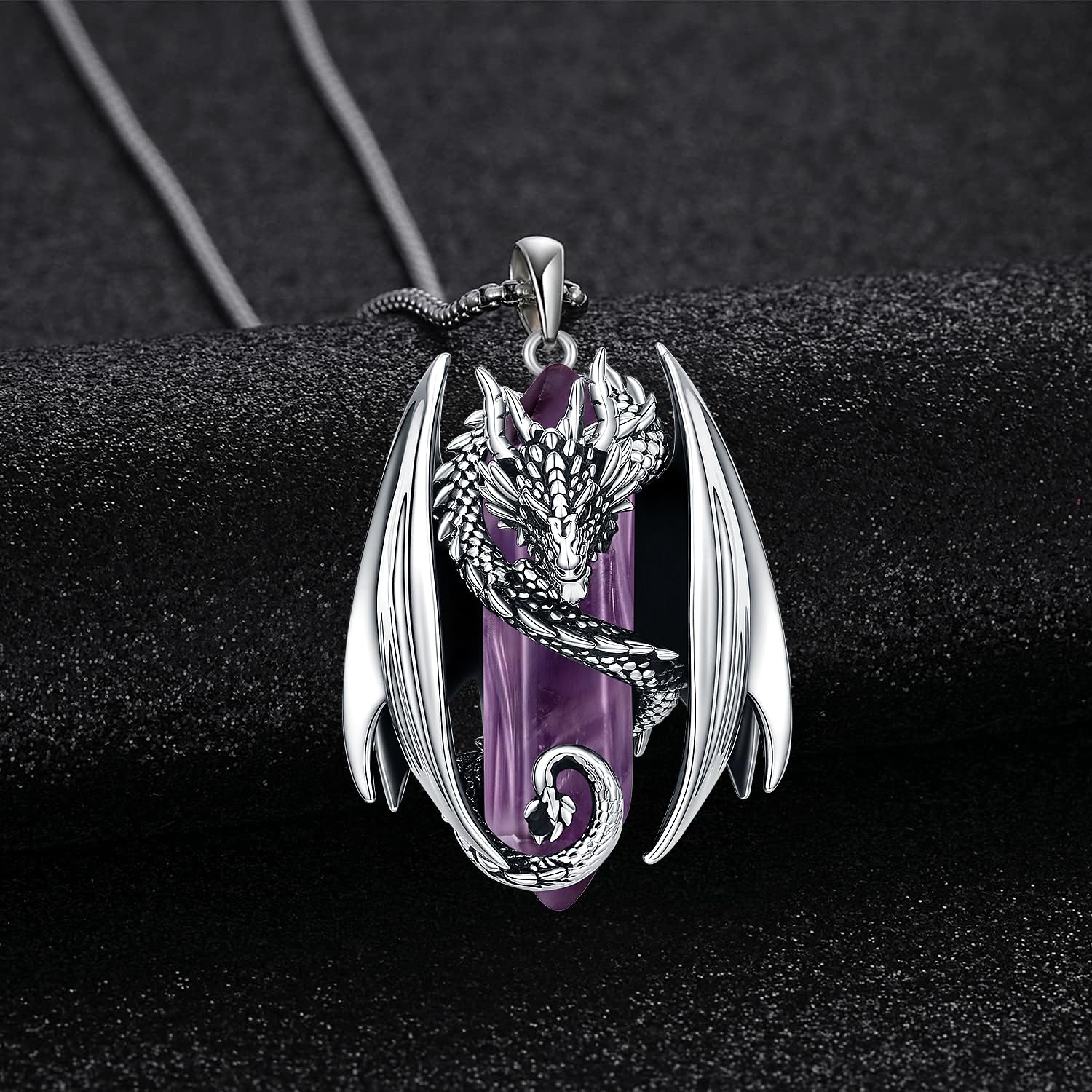 Aniu Wikinger Drachen Halskette mit Kristall, Nordischer Drache Anhänger Kette für Herren Damen Heilsteine Amulett Schmuck Kristallkette