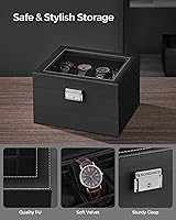 Vista 65 de SONGMICS Caja de reloj, organizador de 20 ranuras para reloj con tapa de vidrio grande, almohadas extraíbles, cerradura de metal, regalo para seres