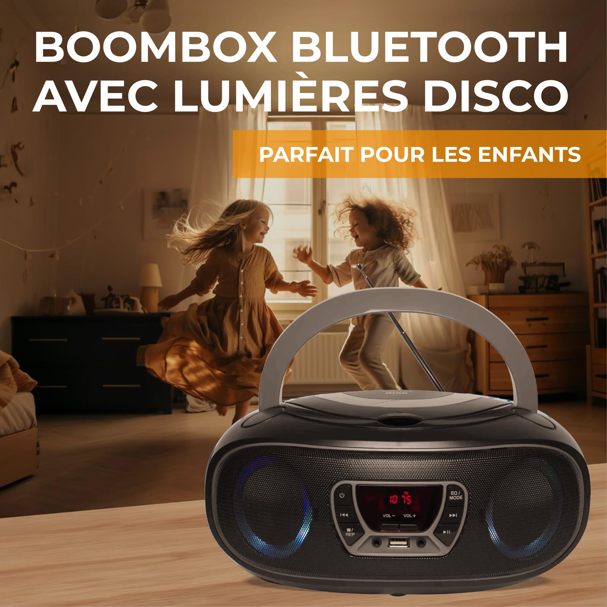 Denver TCL-212BTGR Boombox CD Bluetooth Radio FM USB MP3 AUX Gris