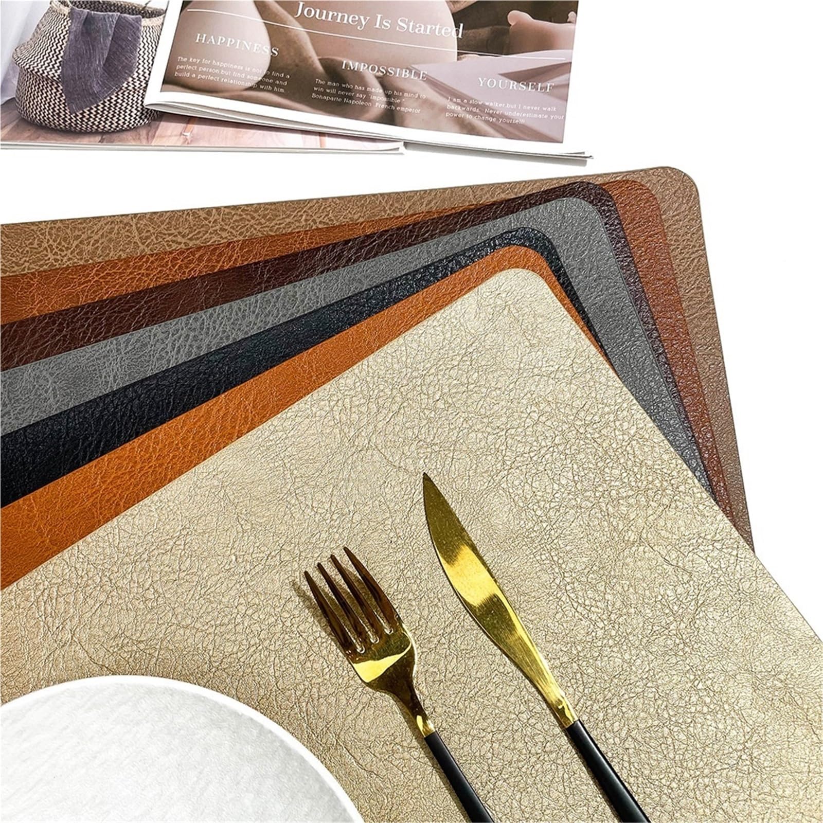 Juego de manteles Individuales de Piel sintética (15-30 x 43 cm), Resistentes al Agua y al Aceite, Reversibles y Resistentes al Calor.(Gris,Set of 6)