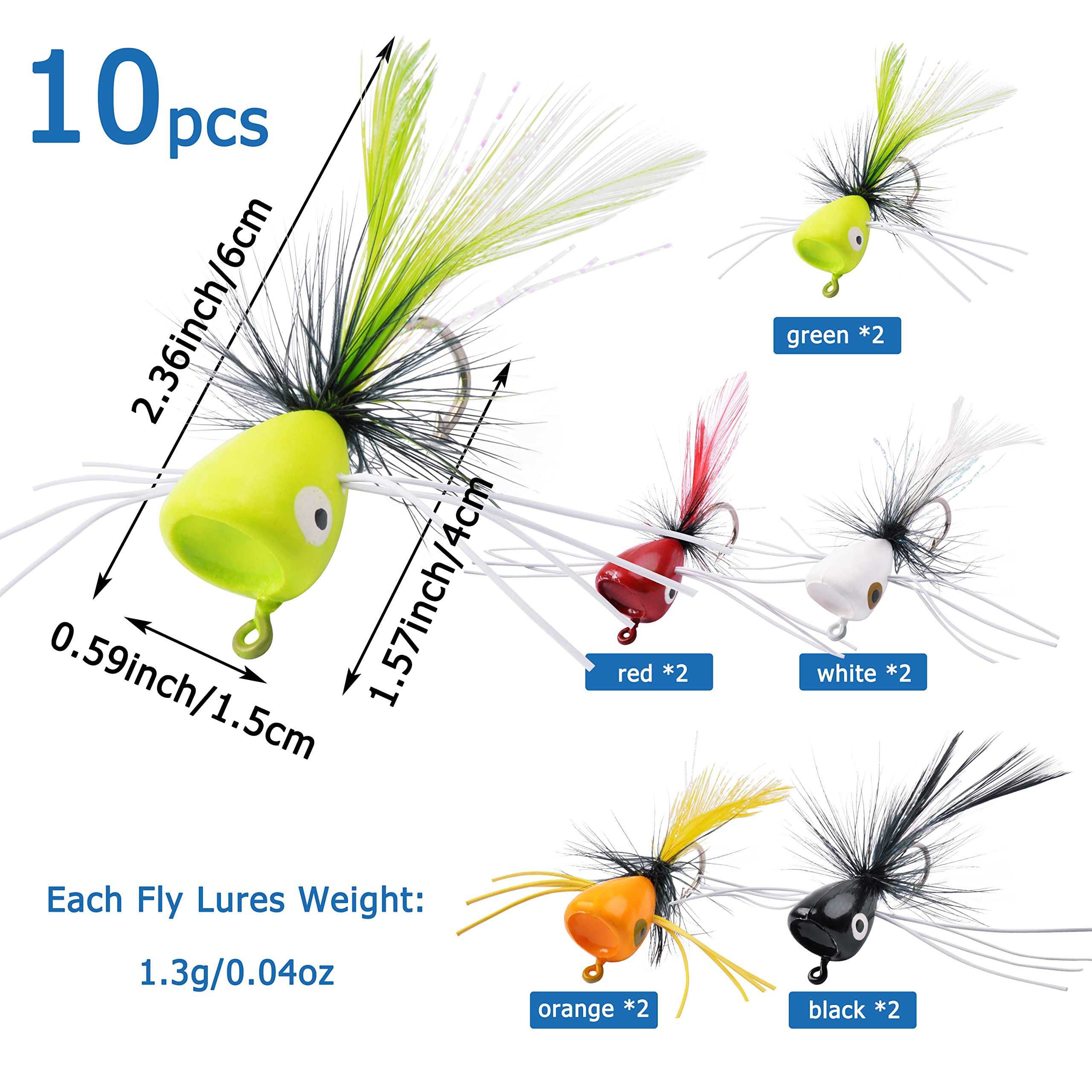 Fishing Flies Fly Fishing Popper Flies Kit,15pcs Bass Poppers