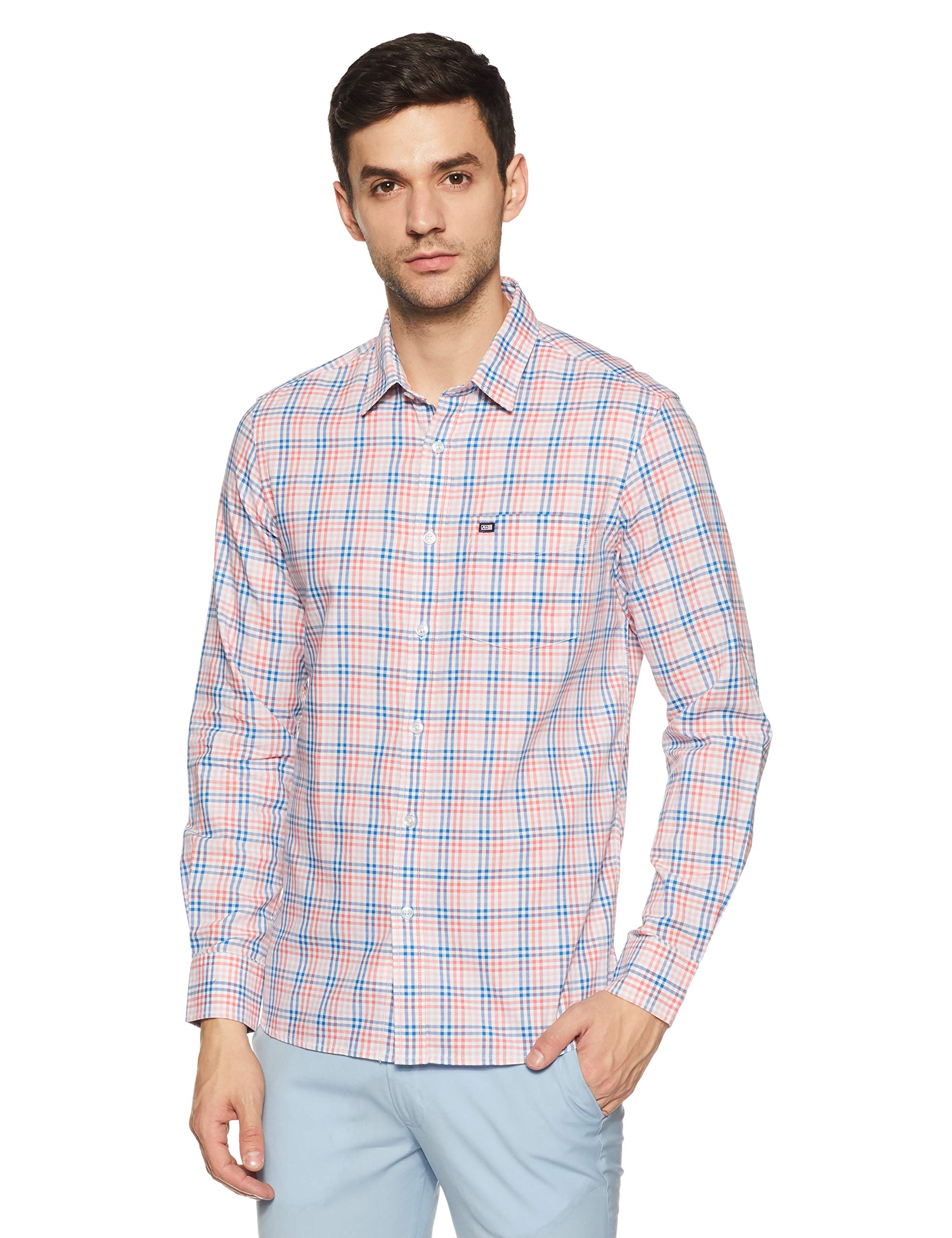 Arrow Sports Men's Checkered Slim fit Casual Shirt (ASVSH1760_Me. Orange_44FS