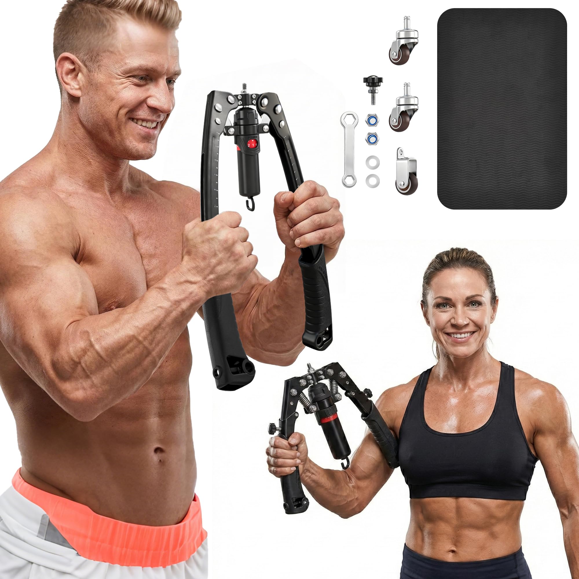SAKER Twister Arm Trainer, Adjustable Hydraulic Home Gym Equipment for Strength Training, 22-440Lbs Chest Expander with Ab Roller Wheel, Workout Equipment for Men &amp; Women, Arms Chest Core