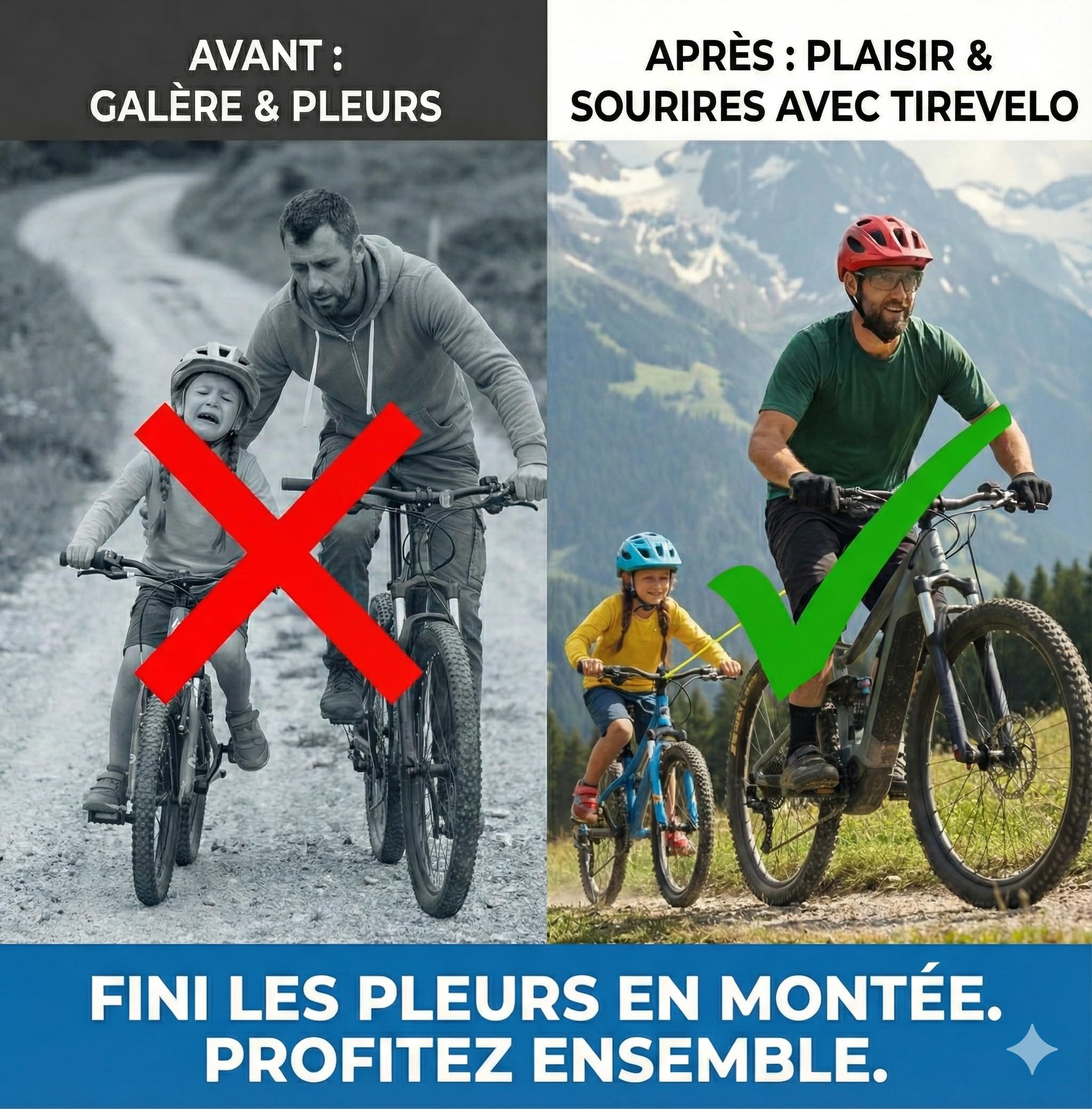 Système de remorquage vélo Enfant/Adulte 90 kg Enrouleur Compact Sangle élastique 3 m Installation Rapide 30 s France