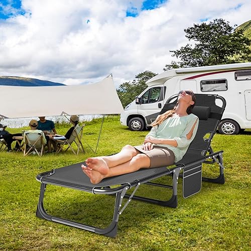 Miniatura 2 de Slsy Cunas para dormir para adultos, tumbonas plegables de 5 posiciones al aire libre, cama plegable portátil, silla de descanso para playa, césped,