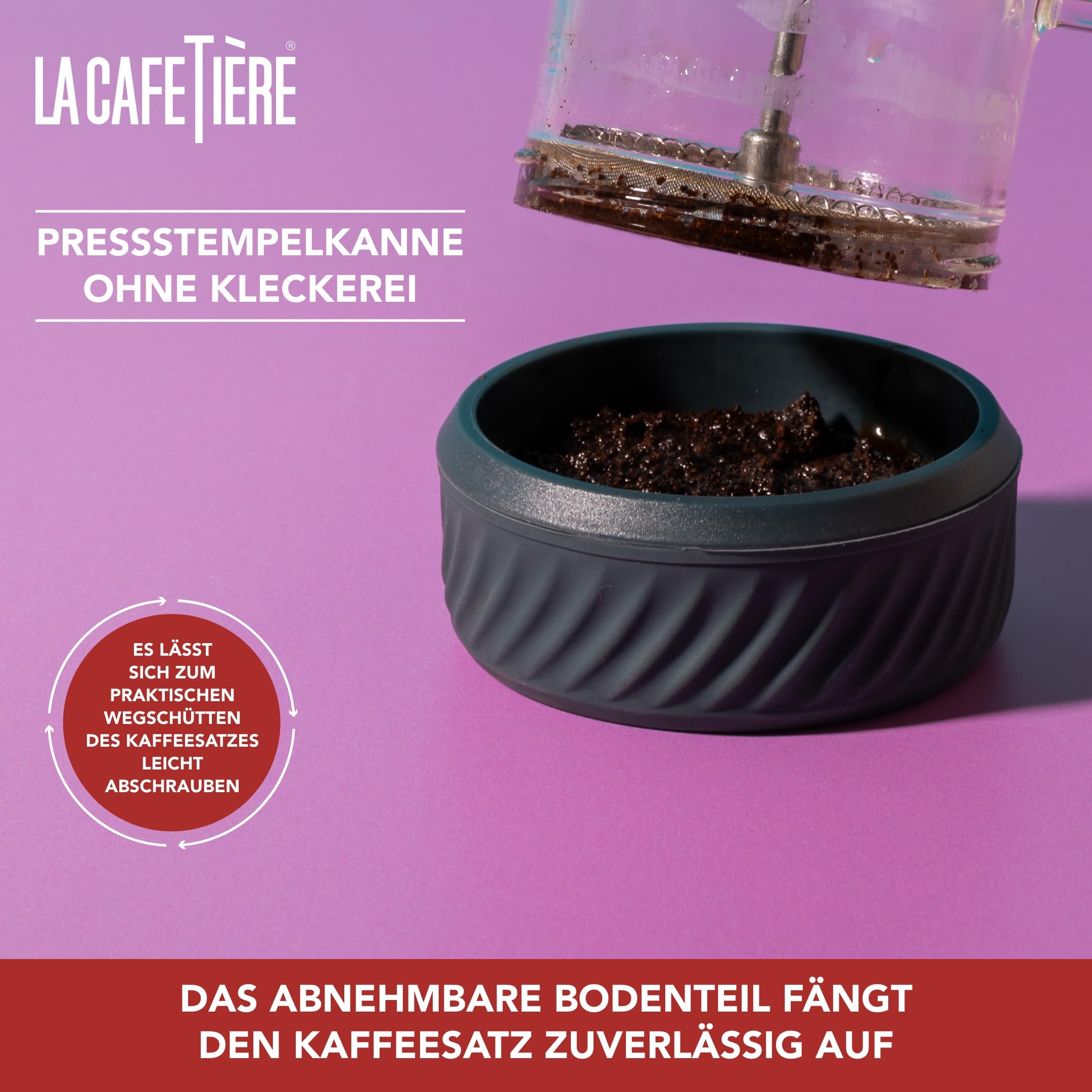 La Cafetière 'Zero' 8 Tassen Cafetière, grüner Edelstahl No Mess French Press mit Borosilikatglasbecher, abnehmbarer Boden zur Kaffeesatzentsorgung, in Geschenkverpackung, 1L