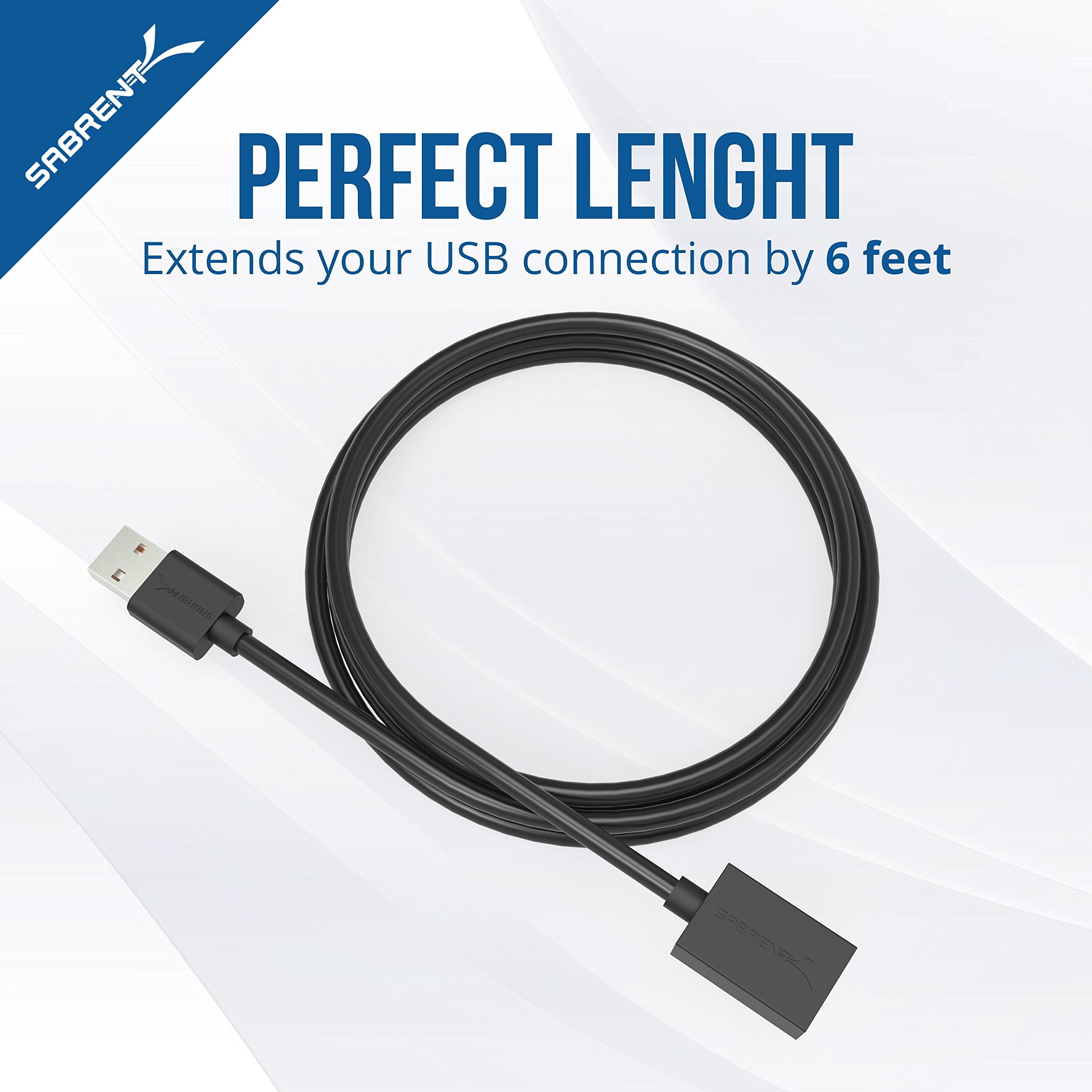 Sabrent Cavo Prolunga USB 2.0 (1,8m) Maschio a Femmina, Cavo Estensione USB Trasferimento Dati e Ricarica per Hub & Chiavetta USB, Disco Rigido Esterno, Tastiera Mouse Stampante, Nero (CB-2060)
