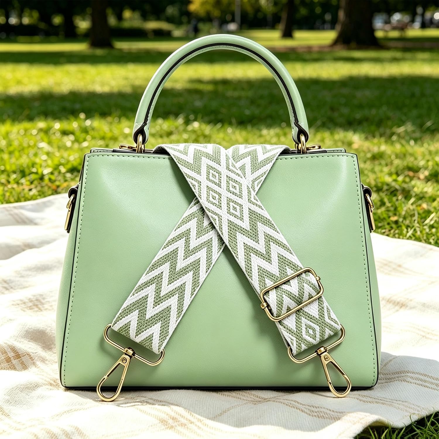 2 PCS Wide Adjustable Should Strap Replacement Purse Strap for Crossbody Bags, Canvas Handbags, 3.8cm, Light Green