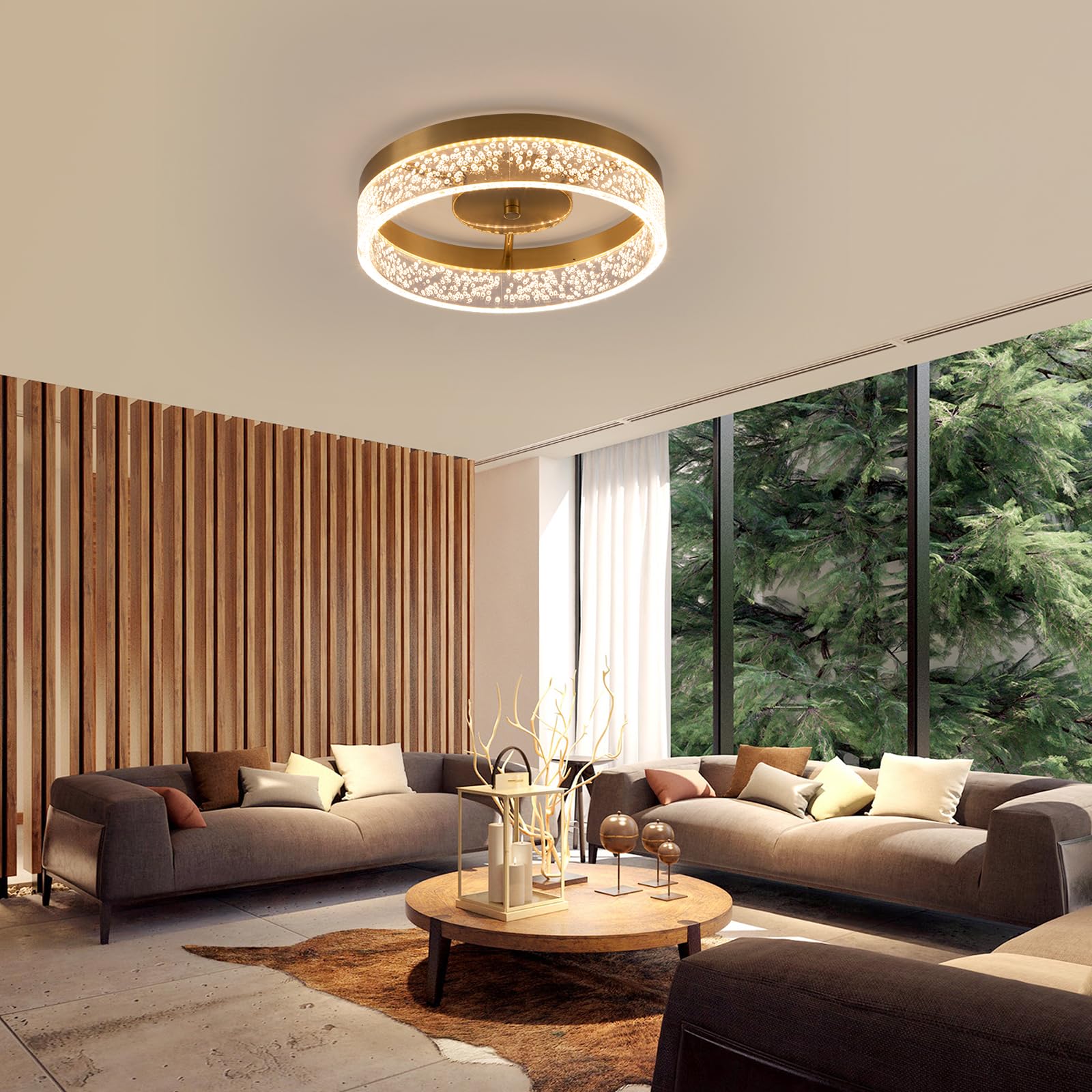 Qcyuui LED Deckenleuchte, 20W Flachmontierte Küchenbeleuchtung in Gold mit Klarer Acrylischer Lampehaube, Runde Deckenlampen für Wohnzimmer, Flur, Schlafzimmer und Küche