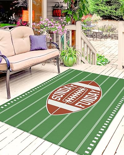 Miniatura 3 de Outdoor Rug Carpet Waterproof 6x9 ft Area Rug, Football Green Large Floor Mat for Patio Balcony Living Room Backyard Picnic Beach RV Camping Rug
