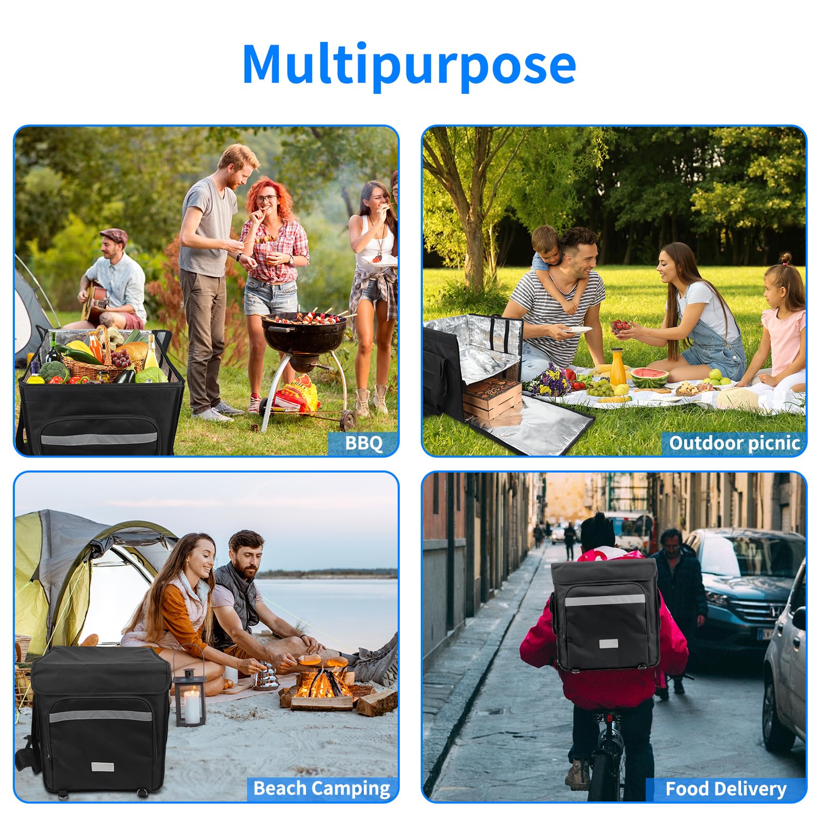 Bolsa de entrega de alimentos calientes aislada, bolsas grandes de alta calidad de 53 x 30 x 28 cm para comida fría y caliente, pizza, restaurante, bolsa de entrega de Uber Eats, picnic