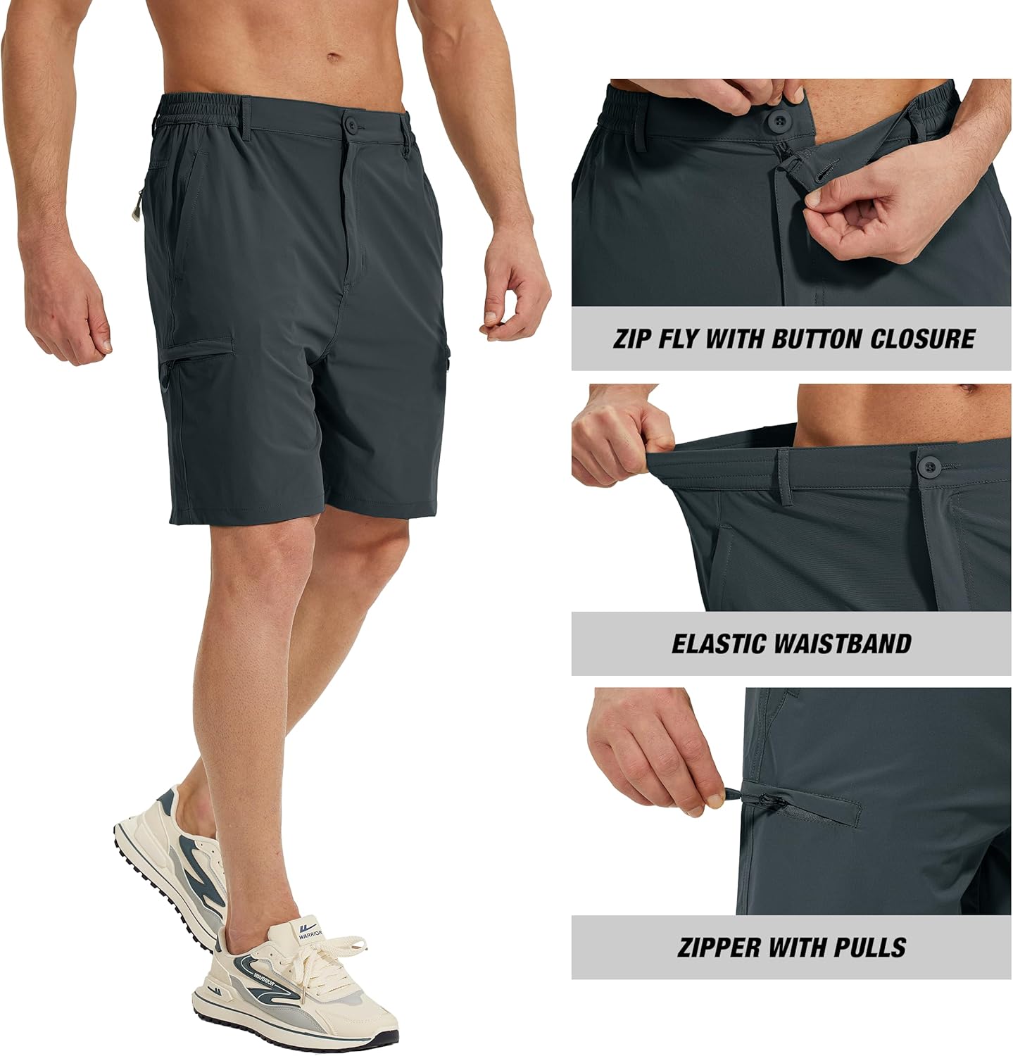 MOURCE Mens Hiking Shorts 9" - Lightweight Quick Dry Cargo Shorts for Men with 5 Pockets for Summer Golf Travel Camping