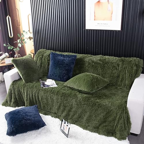 Miniatura 5 de YUSOKI Manta de Tiro de Piel Sintética Verde Oliva, 2 Capas, 50" x 60" Manta Acogedora de Felpa Esponjosa Peluda Difusa Cálida Bonita Lanuda para
