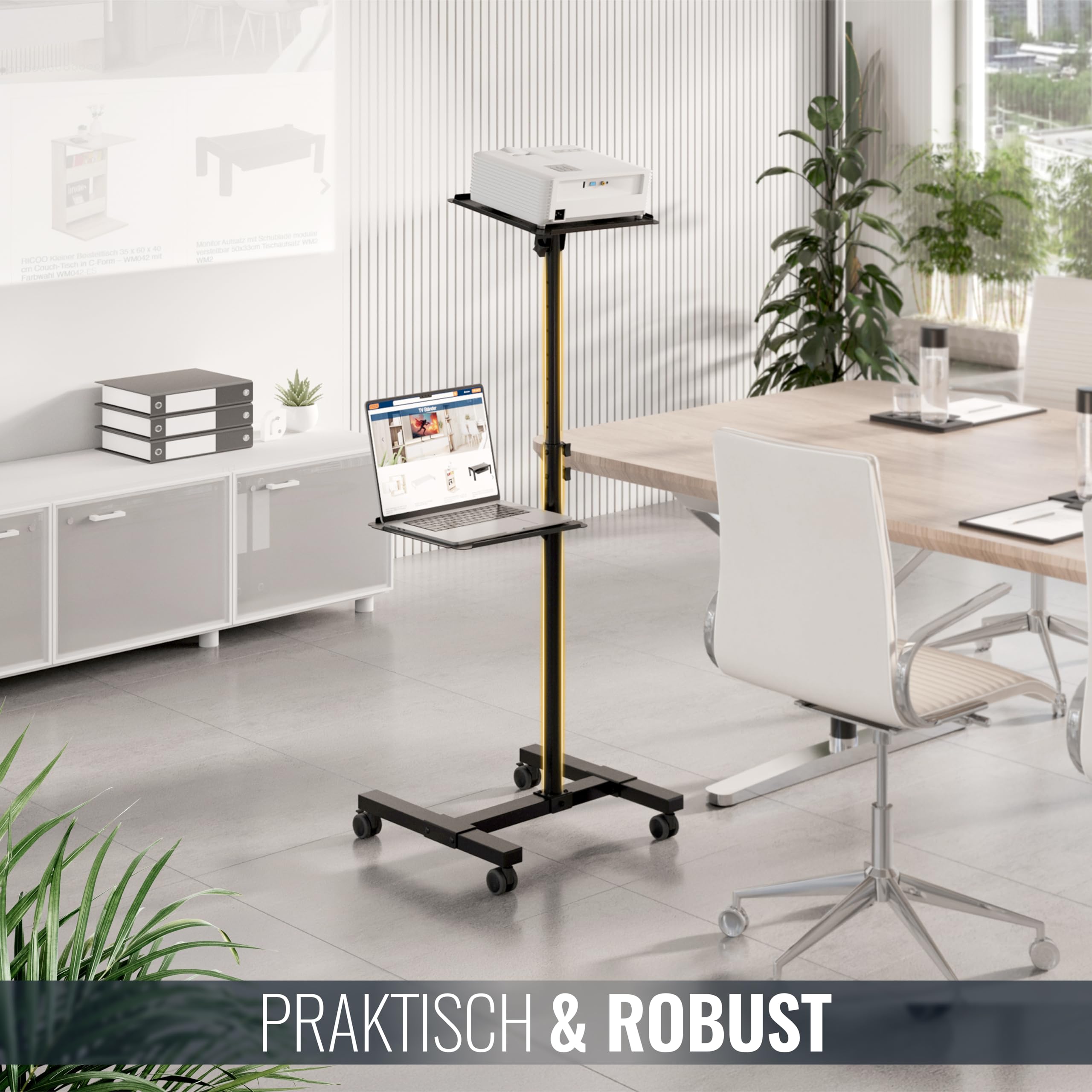 RICOO Beamer Ständer Stativ mit Rollen Höhenverstellbar CZ0800 Ständer für Projektoren Beamerständer Standfuß bis 10 Kg je Ablage Regal Laptoptisch Mobile Notebook Halterung Stand