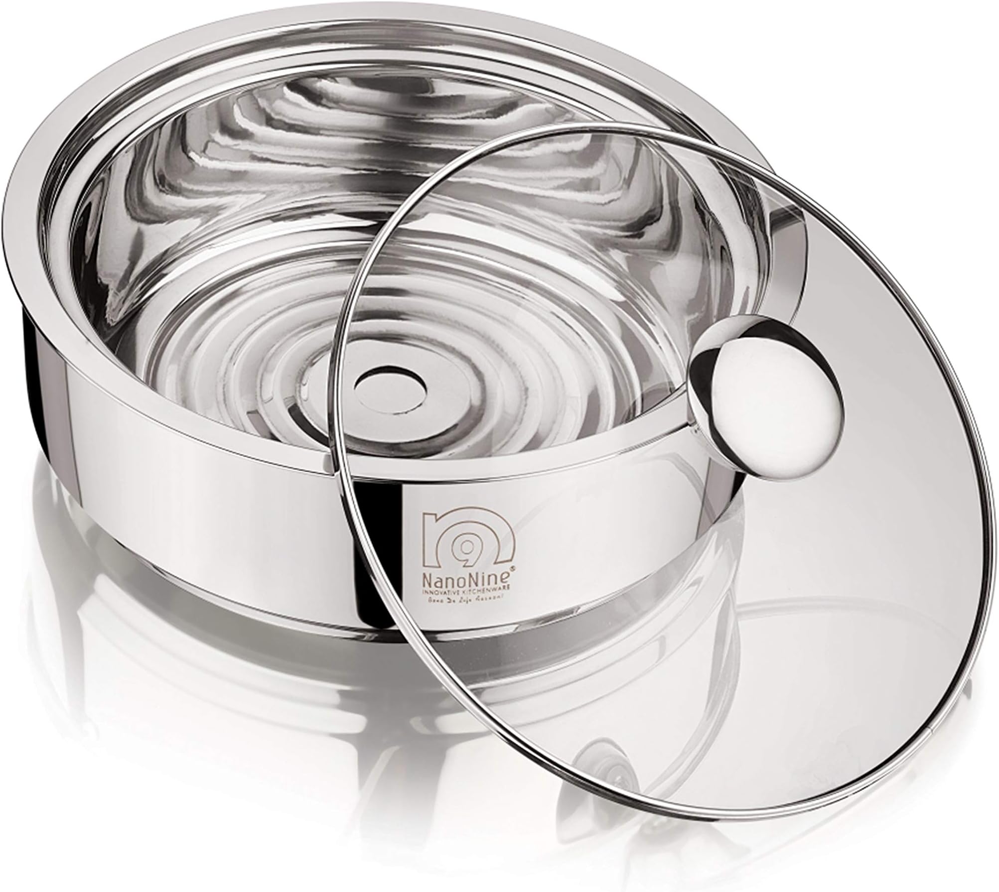 NanoNine Chapati Server Double Wall Insulated Stainless Steel Casserole Serve Fresh Roti Pot with Steel Coaster and Glass Lid, 1 Pc, Small, 1.25 Liter