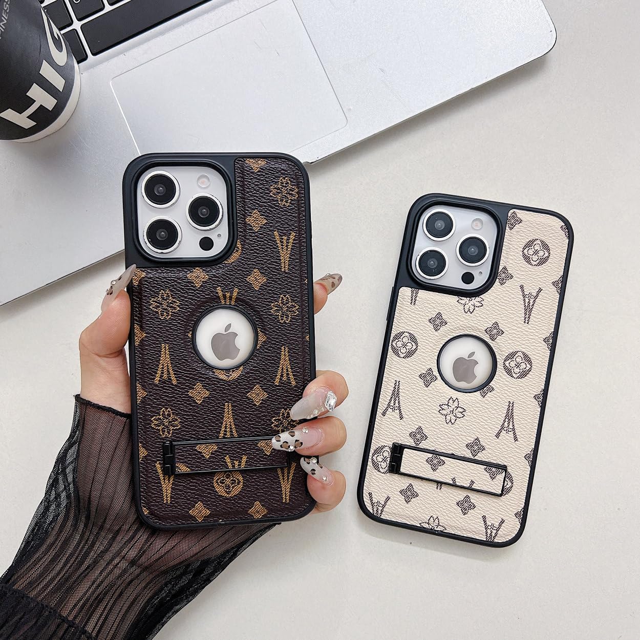 Compatible with iPhone 13 Pro Max Case Luxury Designer Leather with Built-in Invisible Kickstand Shockproof Protective Phone Cover for 13 Pro Max - 6.7”(Brown) - Image 3