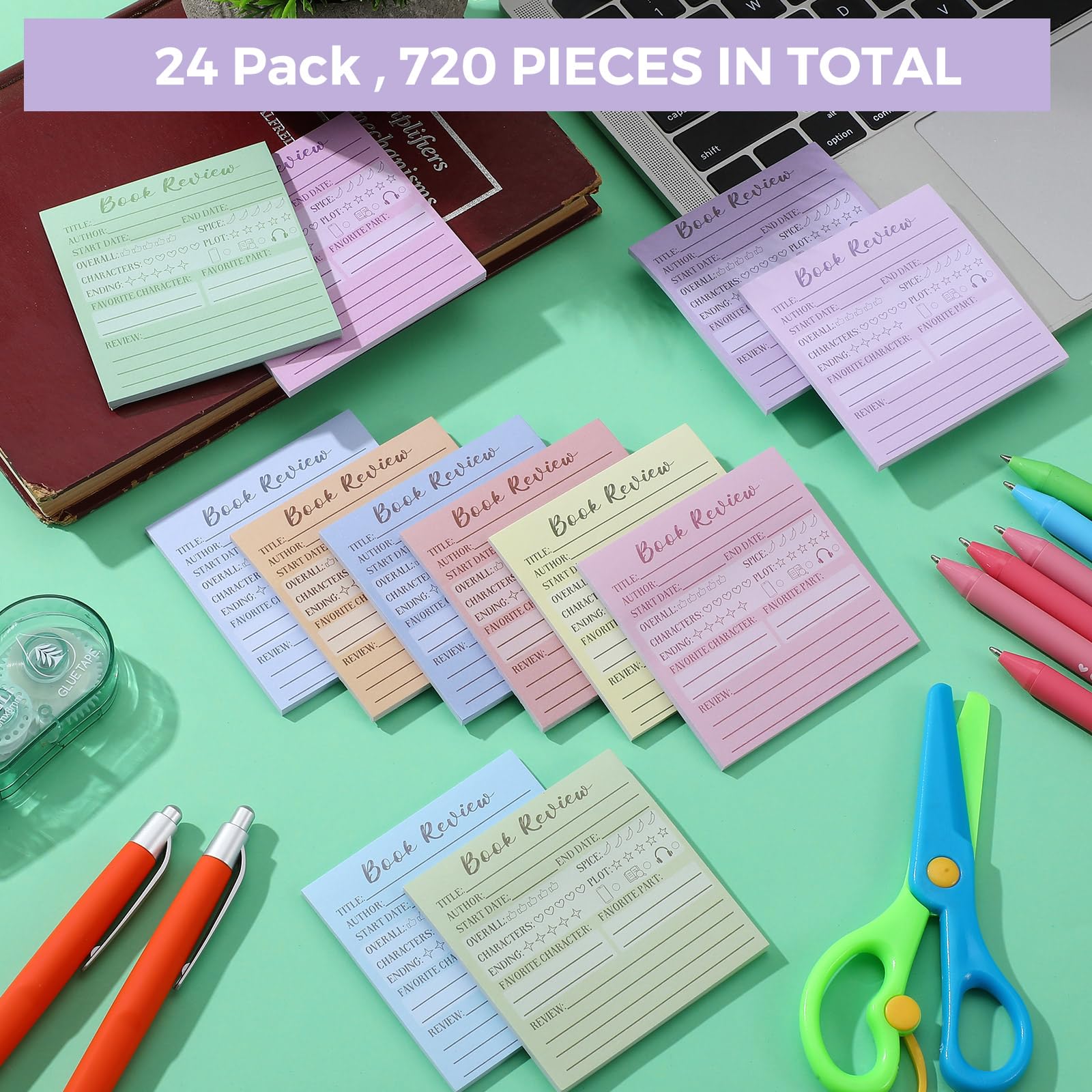 AmazingSpark 24 Stück Pastell-Buch Review Sticky Notizblock 7,5 x 7,5 cm