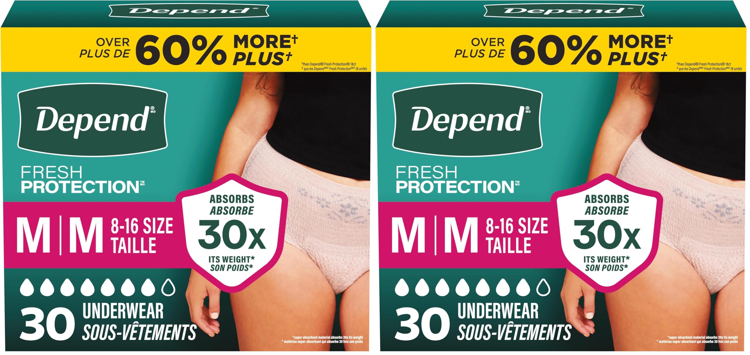 Depend Fresh Protection Incontinence Underwear for Women Medium Blush 60 Count | Maximum Absorbency - main product image