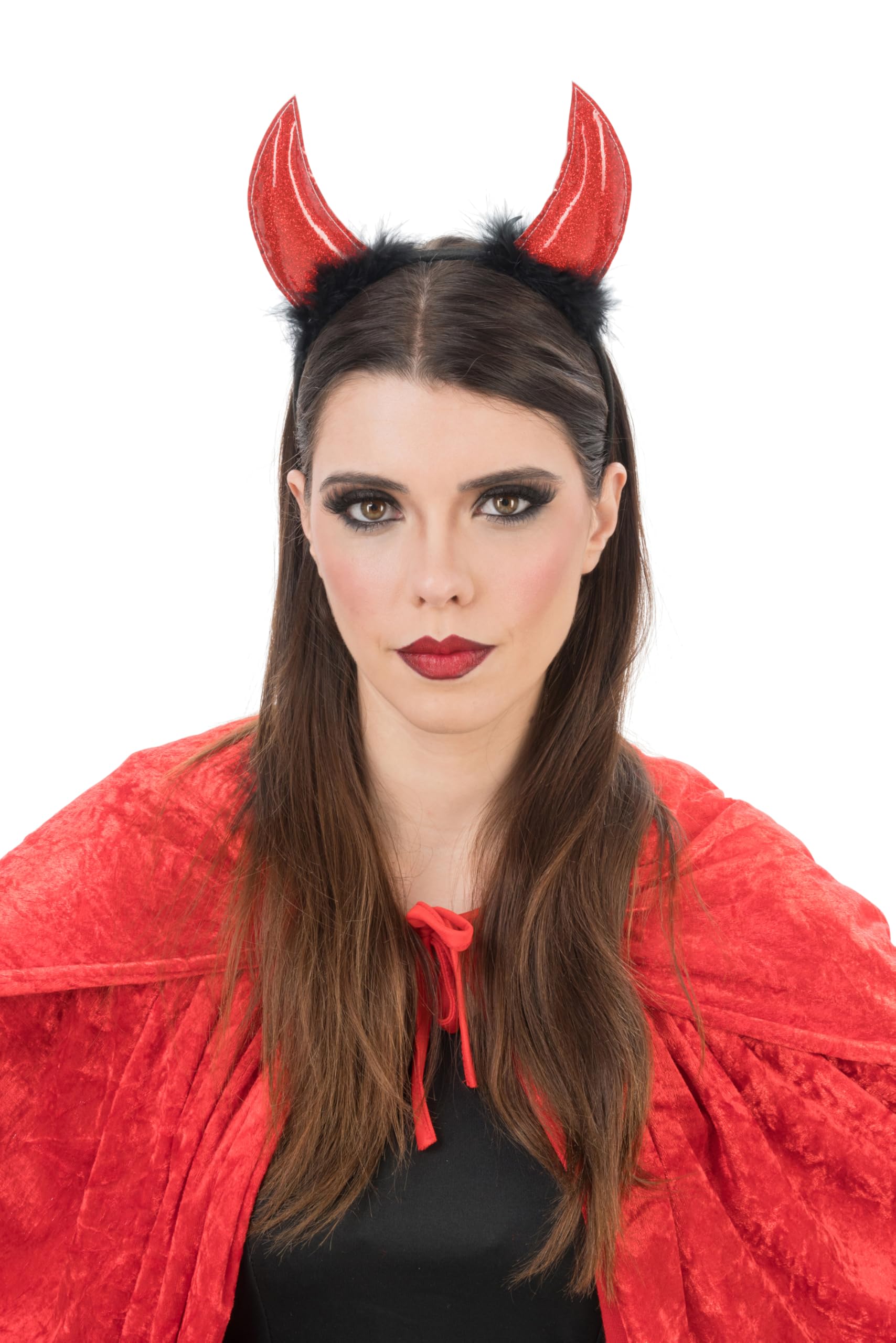 Chaks - Headband Devil Horns, Red Glittery with Fleece, Demon Costume Accessories for Halloween Carnival and Party - Image 4