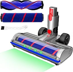 YOUNGOOD Upgraded 2 Brush Vacuum Head Replacement with 4 Green LEDs & Self-Standing Vacuum Cleaner Head, for V7/V8/V10/V11/V15, Anti-Tangle Motorized Brush Roll for Hard Floors & Carpets
