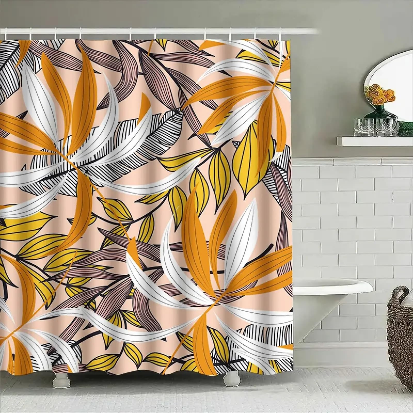 Rideau de douche vintage vert grand format tissu imperméable opaque 168 x 183 cm