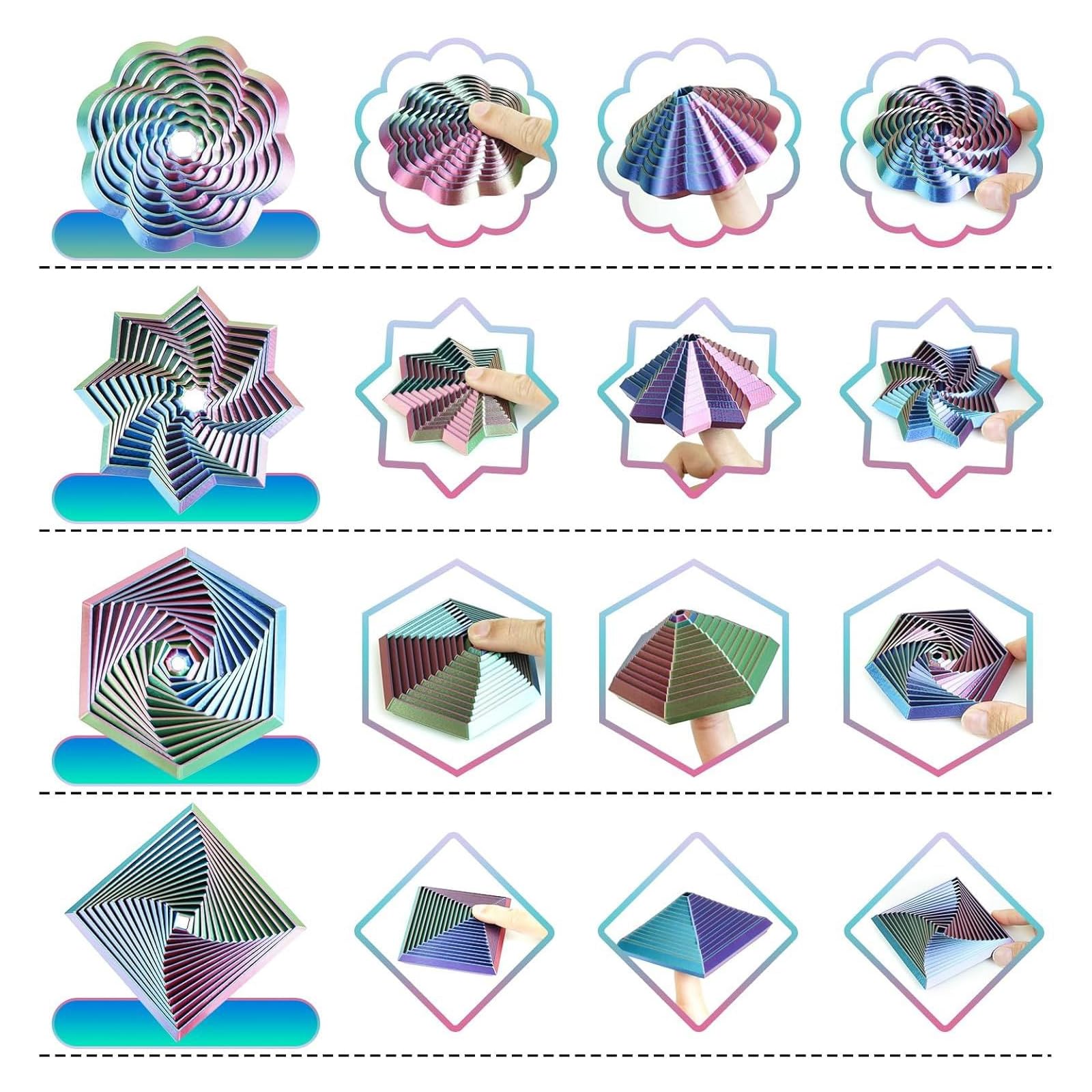4-Pack Gradient Fractal Fidget Toy for Adults and Kids,3D Printed Hexagon Sensory Toys for Stress Relief Spiral Visual Fidgets for Anxiety Silent Office Desk Toys for Focus (Red Blue Green) - Image 3