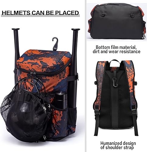 Vista 9 de TUGUAN Mochila de béisbol para adultos con soporte para bates de 2/4 y gancho para cerca, bolsa ligera de softbol para hombre con compartimento