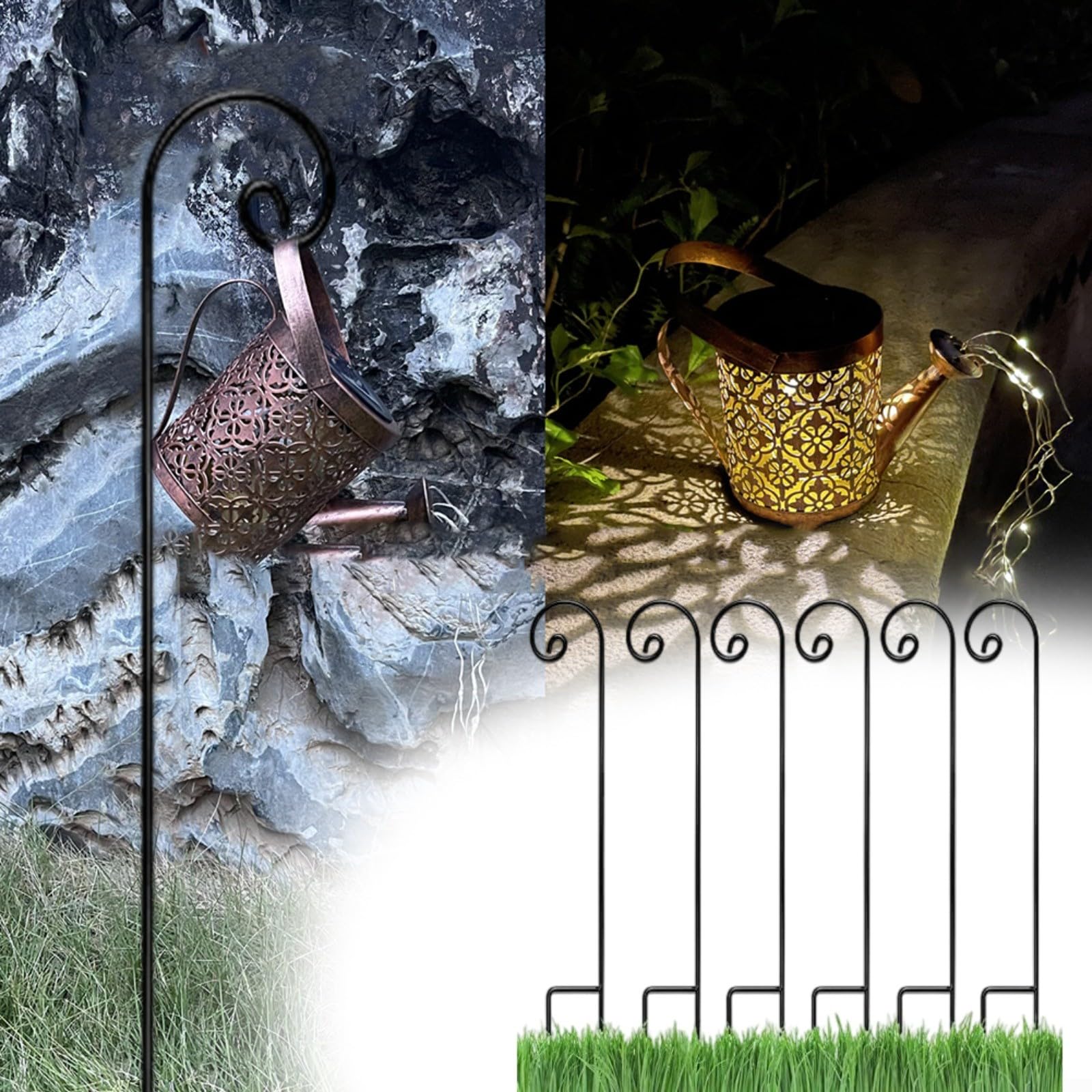 FACAIIO Lot de 6 crochets de berger en fer de 1,2 m de haut, cintres de jardin noirs pour mangeoires à oiseaux, paniers, lanternes, décoration extérieure de cour