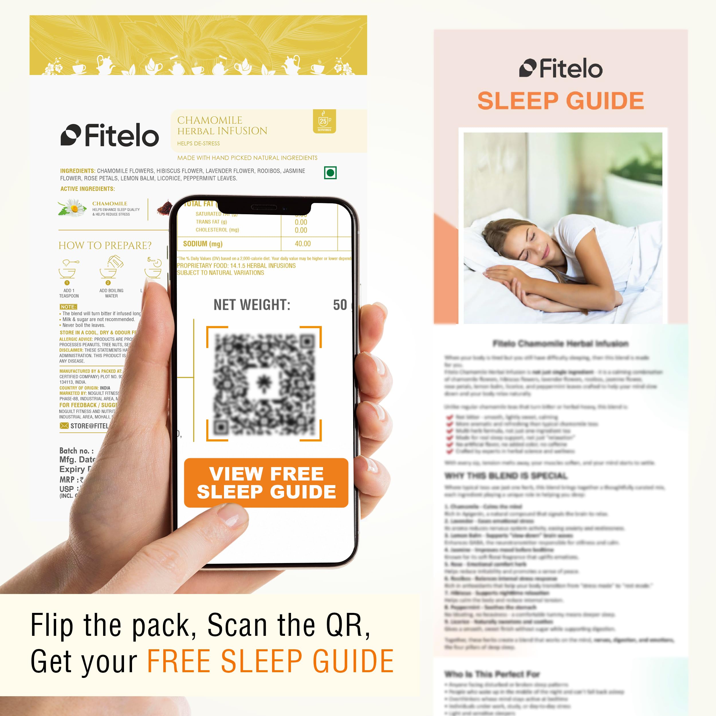 Fitelo Chamomile Deep Sleep Tea | 50 gm | Stress Relief & Relaxation | Premium Chamomile, Hibiscus & Lavender Blend | Caffeine-Free Herbal Tea - Image 2 thumbnail