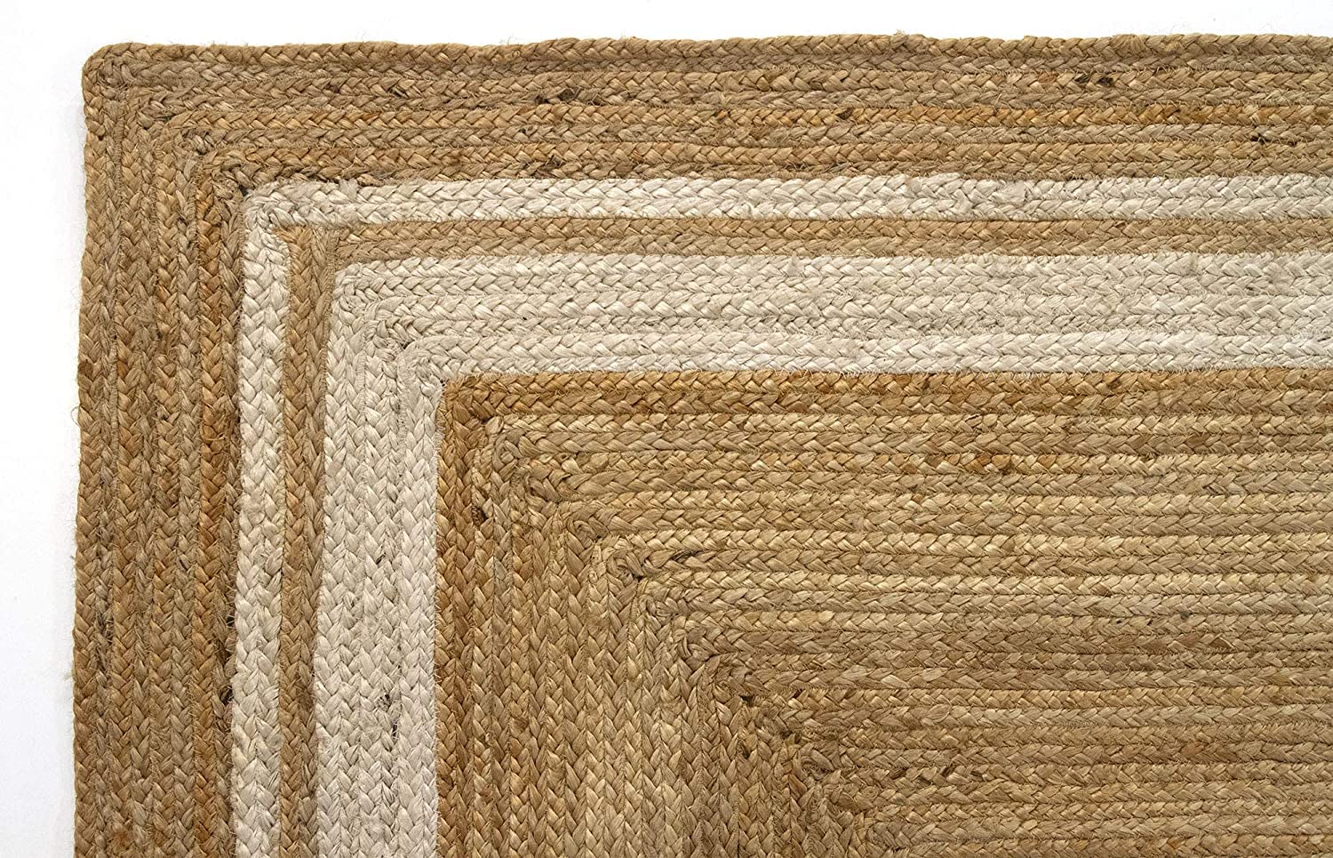 Tapis carré en Jute avec Lignes Blanches pour Salon (150 x 150 cm)