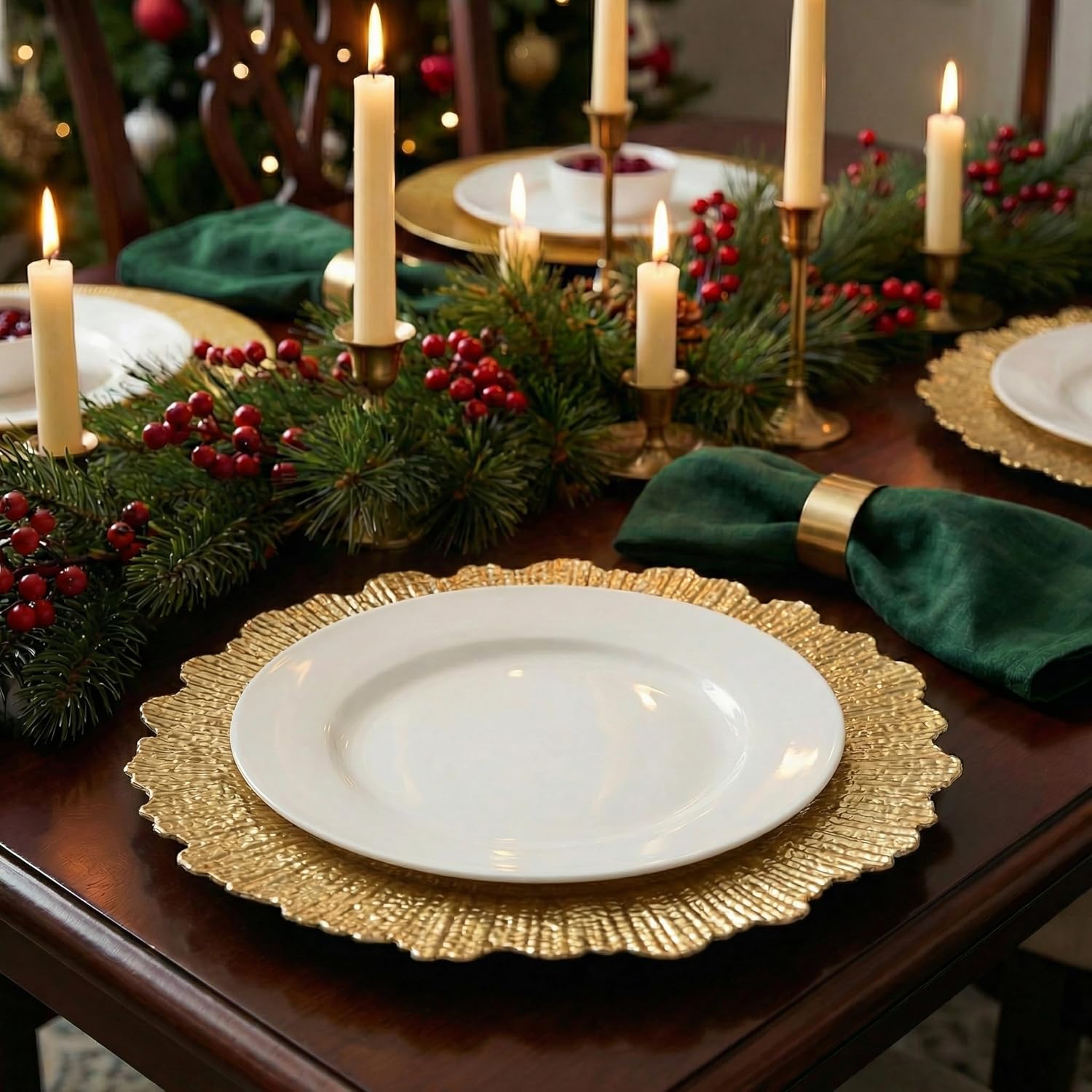 Gold Reef Charger Plates,10 Pack 13" Gold chargers for Dinner Plate-Reusable Plastic Charger Plates,Round Table Chargers for Wedding,Party,Event,Decoration(Reef Gold10)