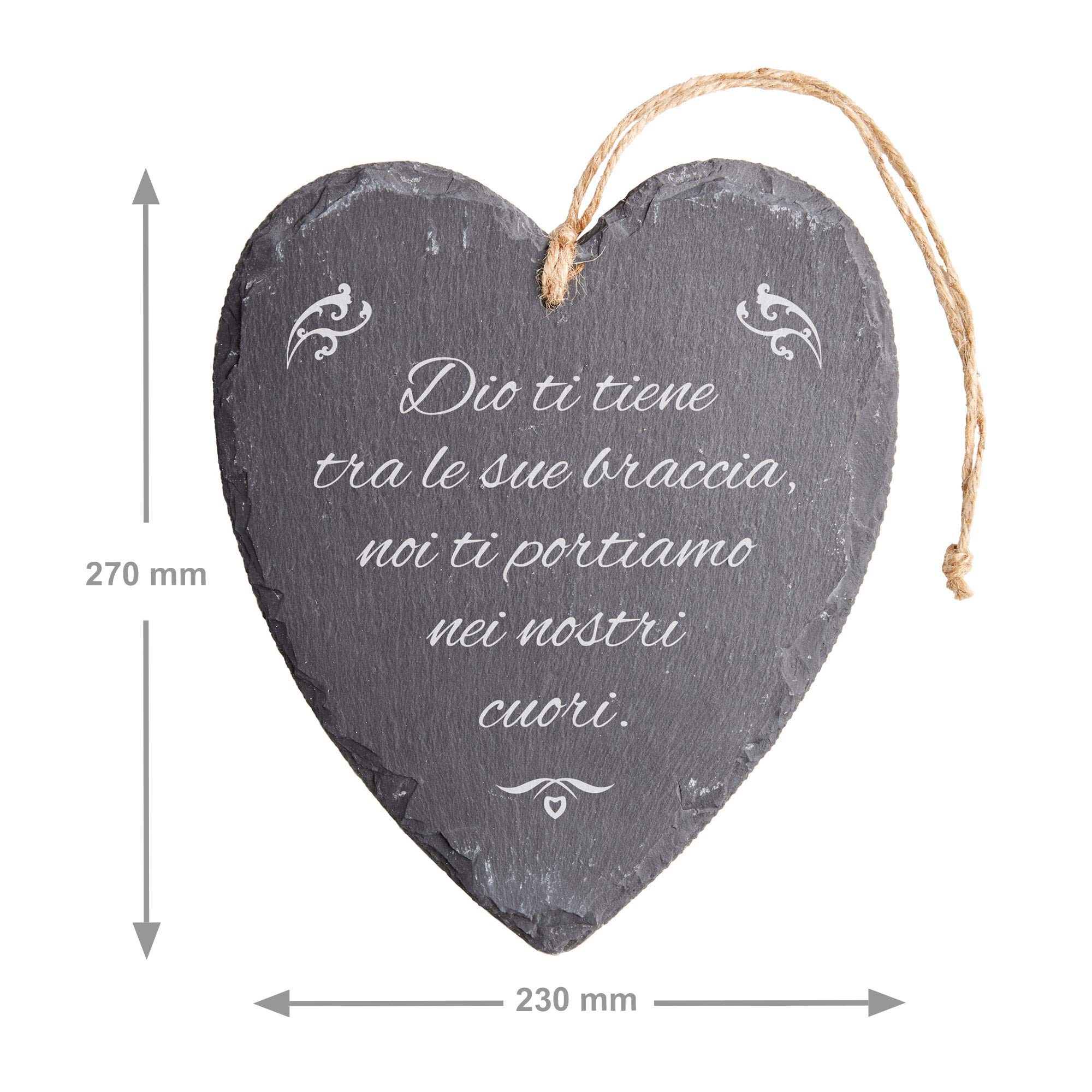 Targa Commemorativa In Ardesia A Forma Di Cuore Con Nastro In Iuta - Ricordo Funerario Per Cimitero O Casa - Foto 4