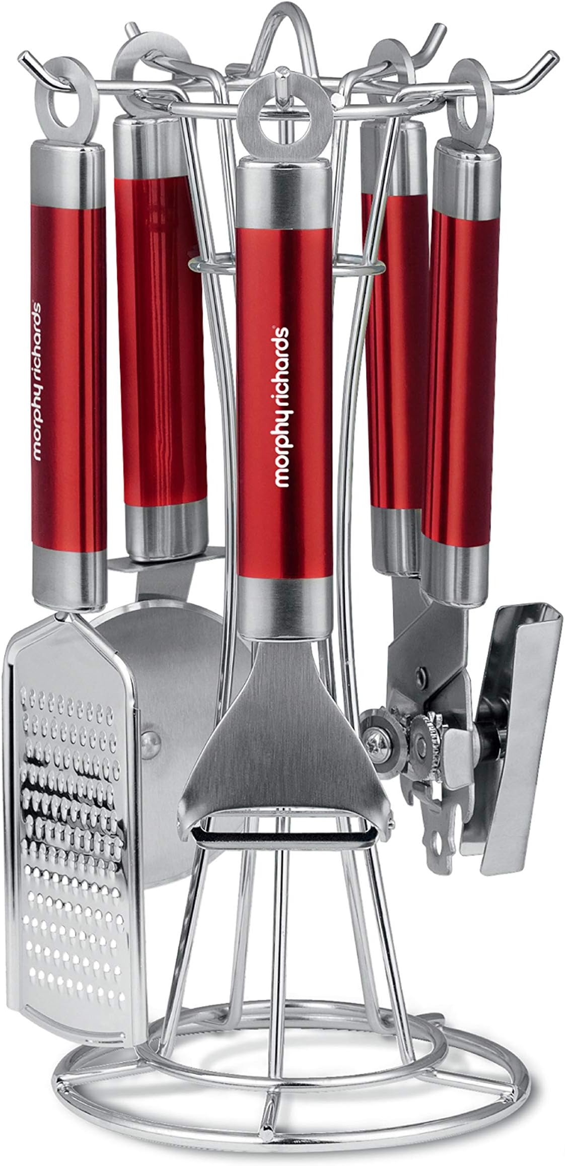 Morphy Richards 46811 Kitchen Utensils Set, Accents Range, Kitchen Gadget Set, Stainless Steel, Red, 4-Piece