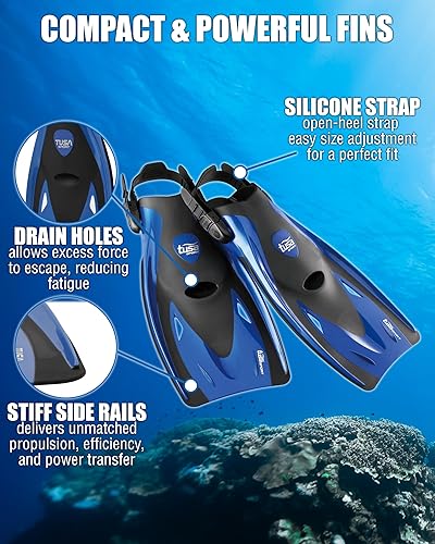 Vista 6 de TUSA Sport Black Series Visio Tri-Ex - Juego de máscara de viaje para adultos, esnórquel seco y aletas