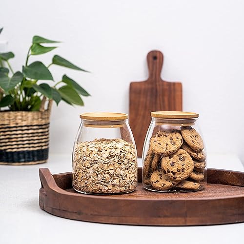 Miniatura 4 de Tarros de vidrio con tapas de bambú, recipientes de almacenamiento de vidrio para despensa, lavandería y baño, tarros de almacenamiento de vidrio