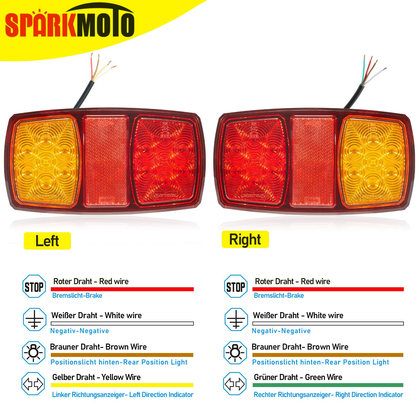 2 x LED Fanali Posteriori Rimorchio impermeabile,12V fari led rimorchio agricolo,fanale posteriori trattore,IP67 impermeabile,ECE Omologazione