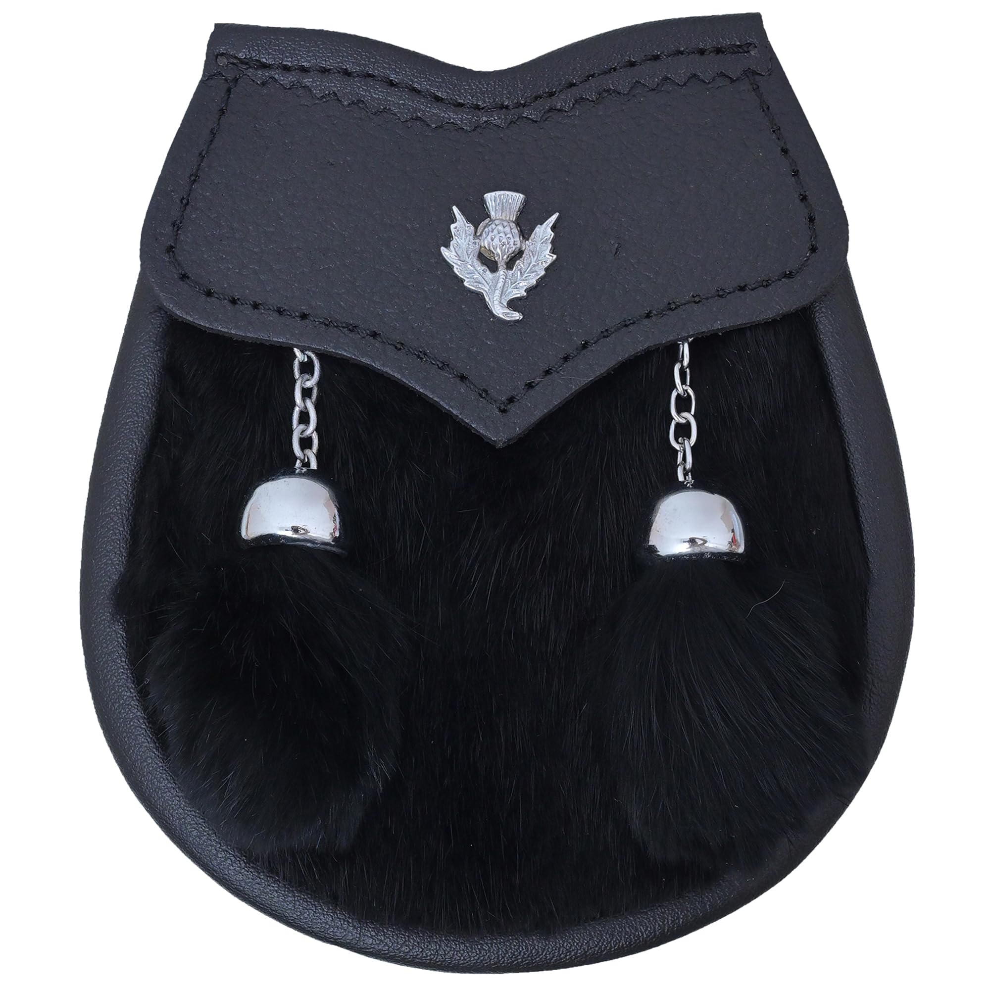Kilt Sporran per bambini con pelliccia bianca e distintivo cardo in pelle nera, accessorio ideale per abiti scozzesi delle Highland da bambino, Sporran per bambini