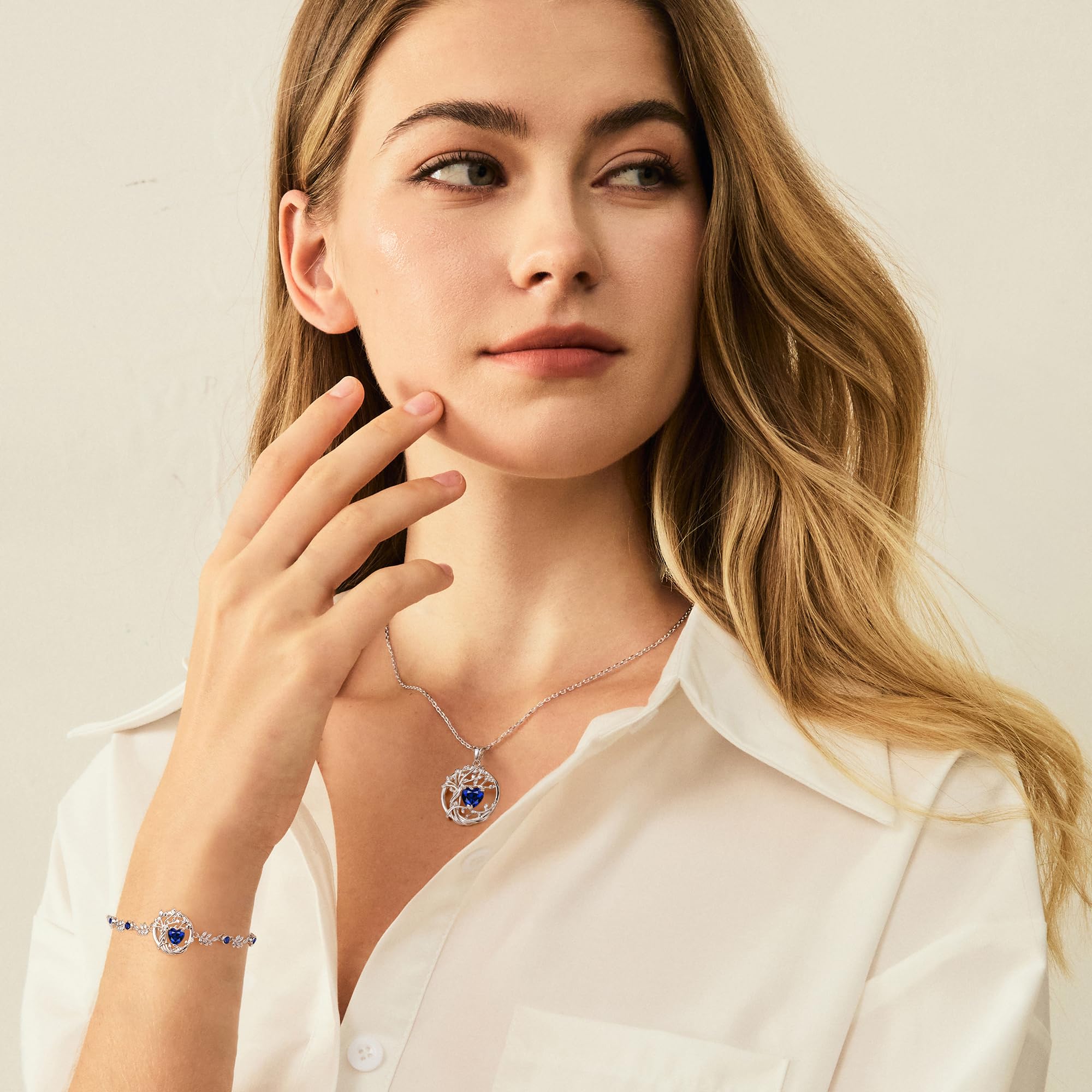 FANCIME Lebensbaum Birthstone Kette für Damen 925 Sterling Silber Baum des Lebens Birthstone Anhänger Halskette Schmuck Geschenke für Frauen Mädchen, Kettenlänge: 40+5 cm